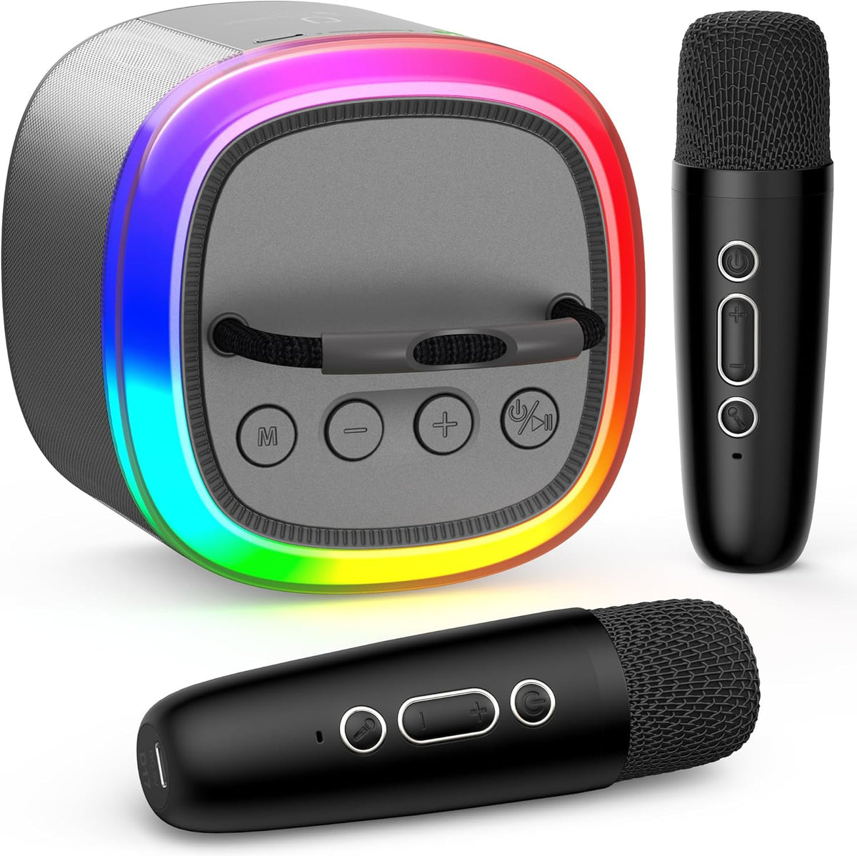 JYX Mini Karaoke Machine for Kids, Portable Bluetooth Karaoke Speaker Unpowered Cabinets with 2 Wireless Microphones and Party Lights and Adults, Birthday Gifts for Girls Boys Family Party(Dark Gray)