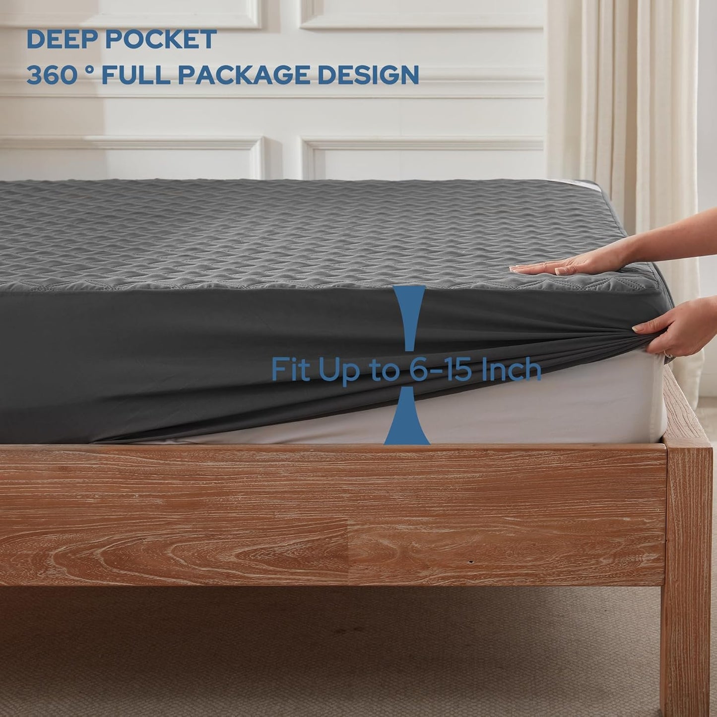 2 Pack Waterproof Mattress Protector, Twin Size Mattress Pad Noiseless with Deep Pocket Fitted for 6"-15", Breathable Dirt-Proof Single Bed Mattress Cover for Bedroom, Dorm Room (Gray)