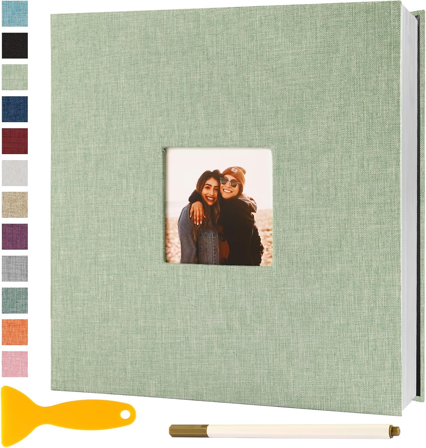 Photo Album Self Adhesive Pages Scrapbook Magnetic Photo Albums for 4x6 5x7 8x10 Pictures Sticky Pages Books for Baby Family Wedding 11x10.6 GrassGreen 60 Pages