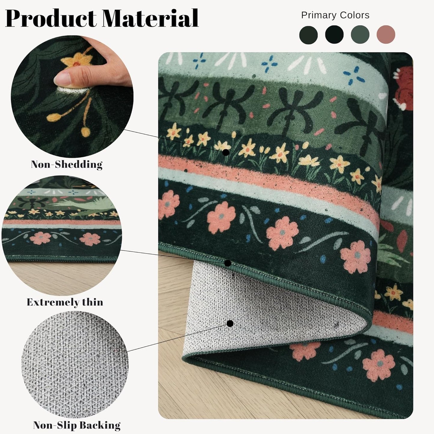 Runner Rug for Kitchen Rug Non Slip 2'6"x8' Washable Rugs with Rubber Backing Soft Vintage Floral Botanical Carpet Runner for Kitchen, Laundry, Bedroom, Bathroom, Green