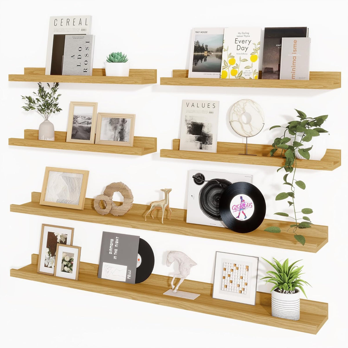 Axeman Picture Ledge Shelf, Floating Shelves for Wall Decor Storage Set of 6, 48 inch Floating Wall Mounted Shelves, Shelves with Lip for Living Room, Bedroom, Nursery, Bathroom, Kitchen, Oak