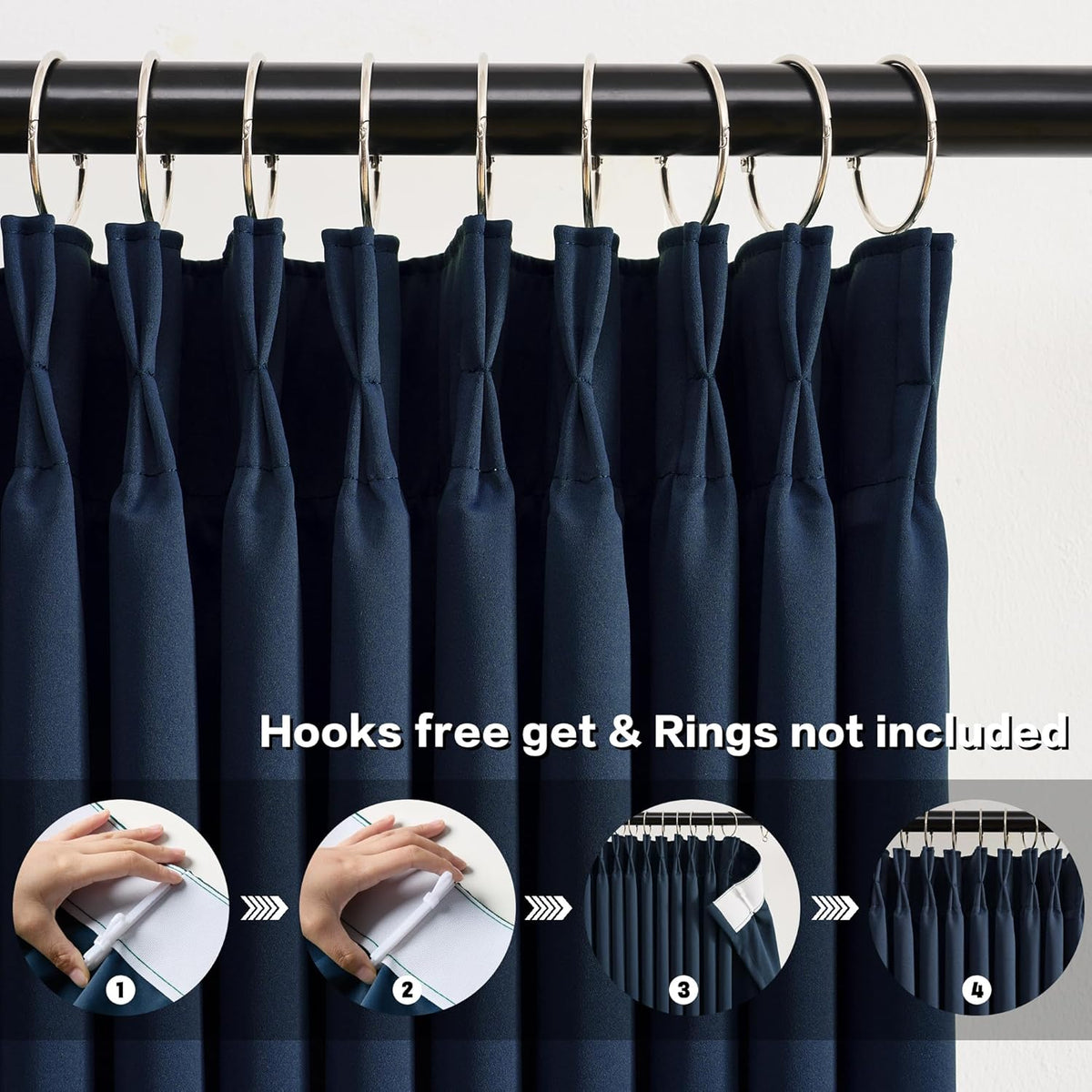 KEQIAOSUOCAI 2 PCs Navy Blue Pleat Wide Drapes for Sliding Glass Door 60 Wide x 95 Inch Long, Privacy Light Block Noise Reduce Insulated Ceiling to Floor for Locker Room Basement Bedroom Closet