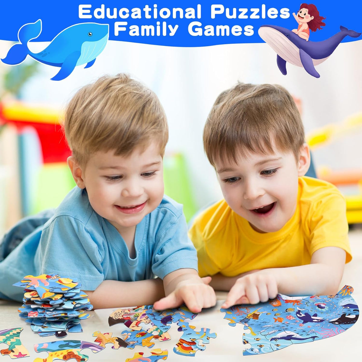 Floor Puzzle Suitable for Children Aged 3-10, Unique Large Irregular Animal Shaped Art Puzzle Suitable for Boys and Girls 36 Pieces Toys As Gifts for Children (Dolphin)