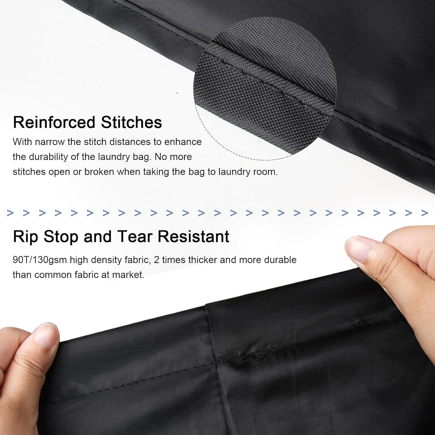 Polecasa Heavy Duty Large Laundry Bag with 130gsm Tear Resistant Fabric, ID Tag and Handles, Easy to Carry Dirty Clothes Drawstring Bag, Perfect for College Dorm, Travel, 28”x36”, Black