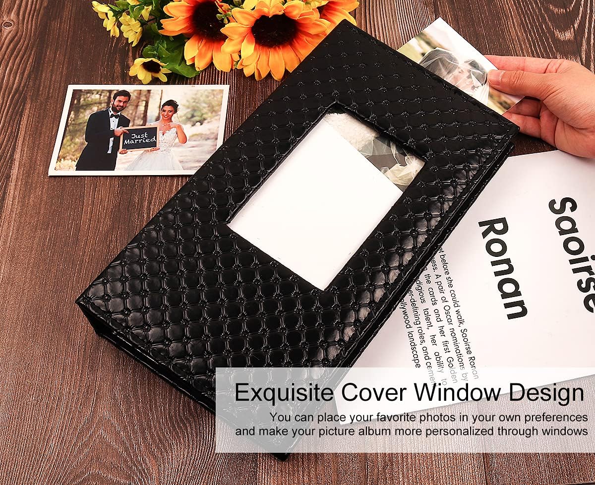 RECUTMS Premium Leather Photo Album - Holds 300 4x6 Photos, Black, Perfect for Baby Growth, Family, Wedding, Anniversary, Birthday Gifts