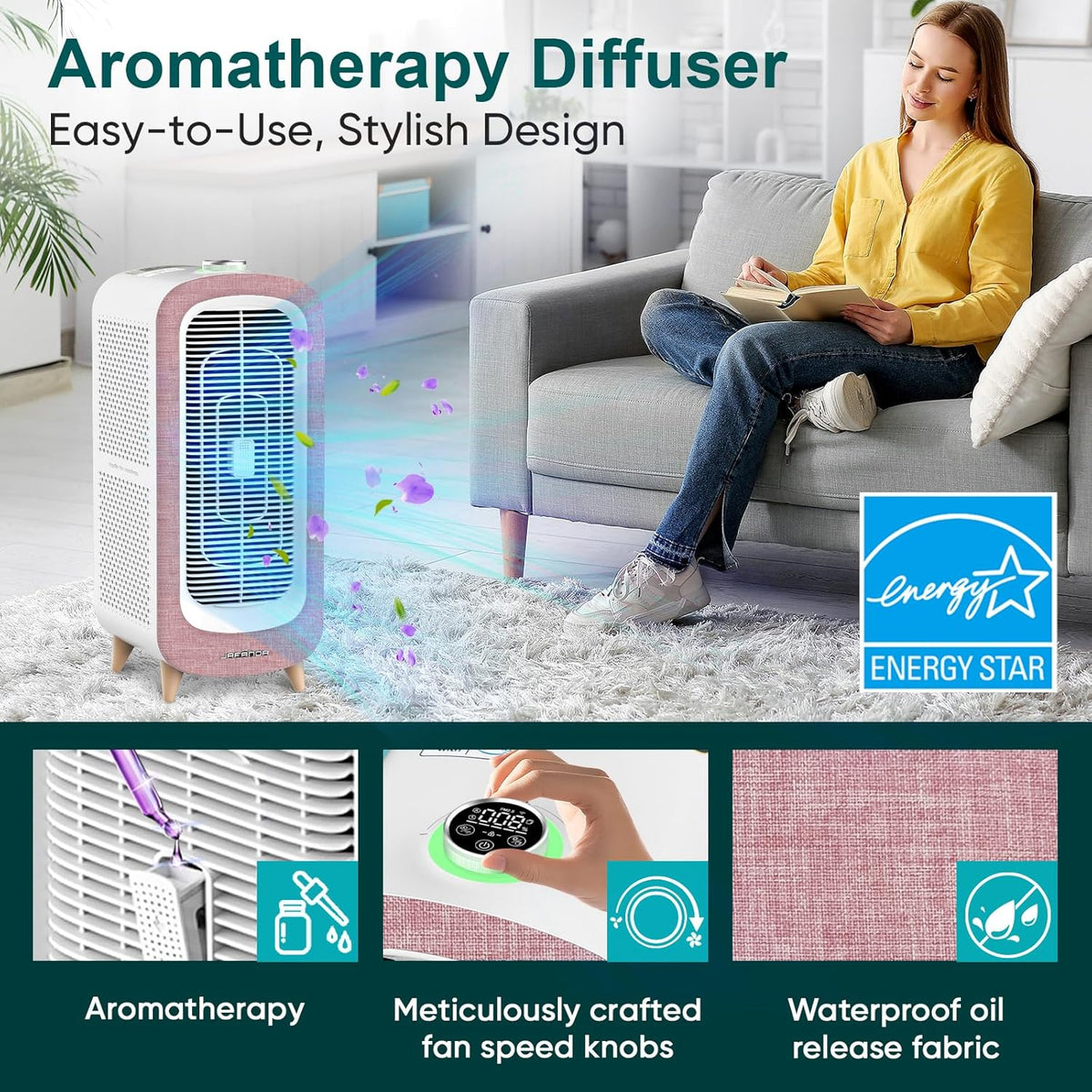 Jafända Large Room Air Purifier for Home up to 2105ft², Quiet Air Cleaner for Bedroom, 4×Ture Activated Carbon Air Filter Removes Pet Dander/Hair/Odor Allergies Dust Smoke Pollen