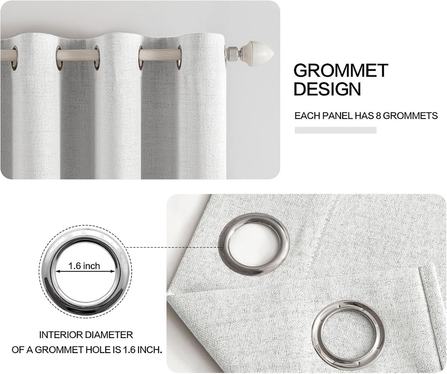 MIULEE Linen Textured Curtains for Bedroom Solid 100% Blackout Thermal Insulated Heathered White Grommet Room Darkening Curtains & Drapes Luxury Decor for Living Room Nursery 52 x 54 Inch (2 Panels)