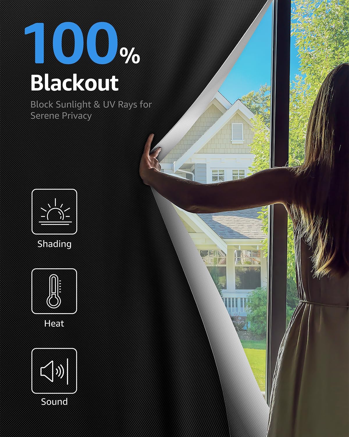 Sumobaby Blackout Curtains for Bedroom Portable 35"x48",No Drill Blackout Shades with Upgraded Hook&Loop Tapes,100% Black Out Window Cover,Thermal Insulated Blinds for Bedroom,Nursery(1 Panel,Black)