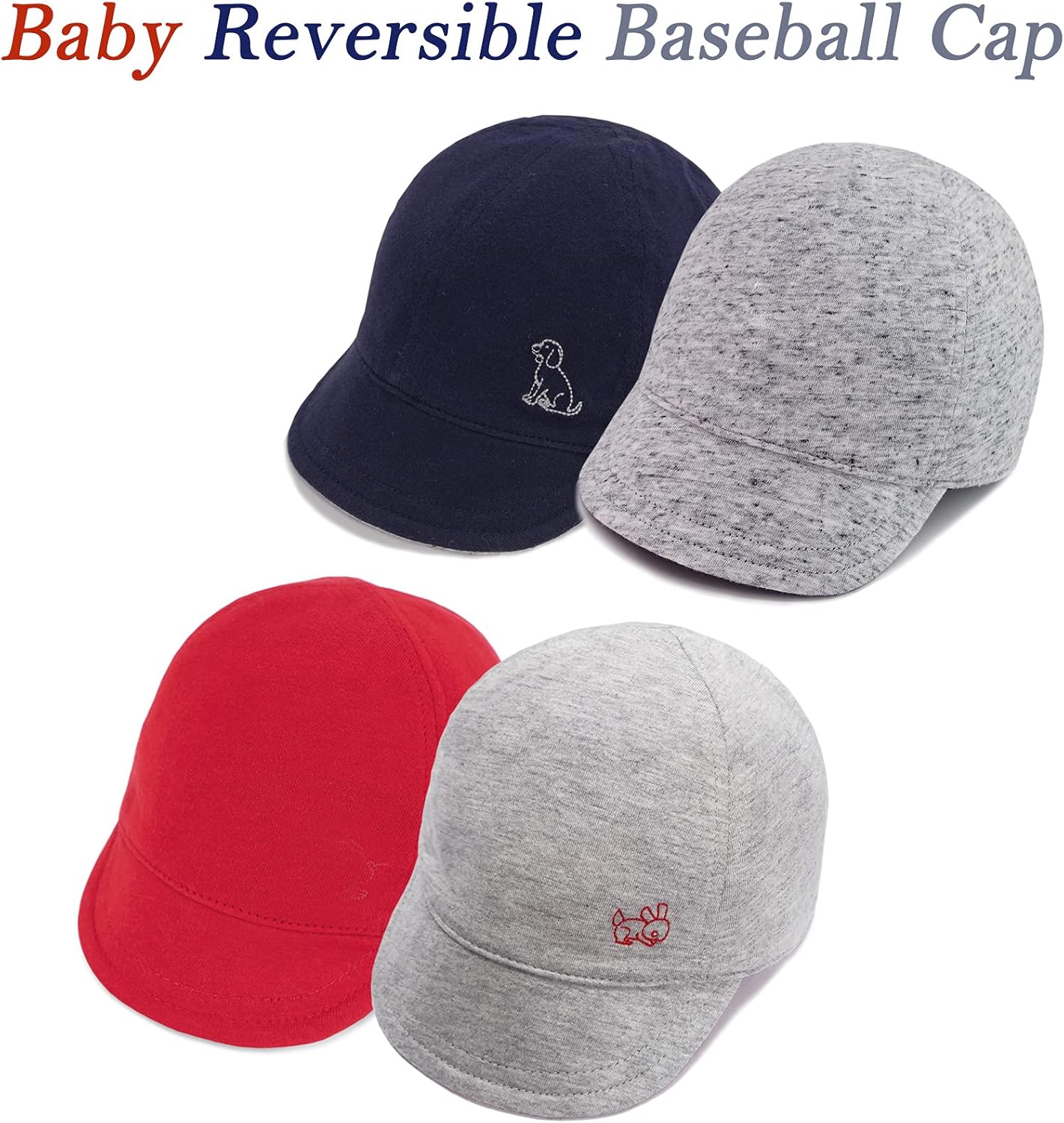 Keepersheep Baby Reversible Baseball Cap Infant Sun Hat, Cotton Knit Soft Brim for Infant Toddler, Summer Outdoor Unisex