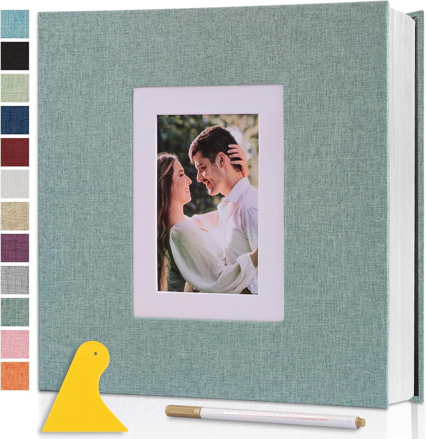 Photo Album Self Adhesive Pages Scrapbook Large Magnetic Photo Albums with Sticky Pages Scrapbooks for Wedding Baby for 4x6 5x7 8x10 Picture Photo Books 13.2x12.8 Green 40 Pages