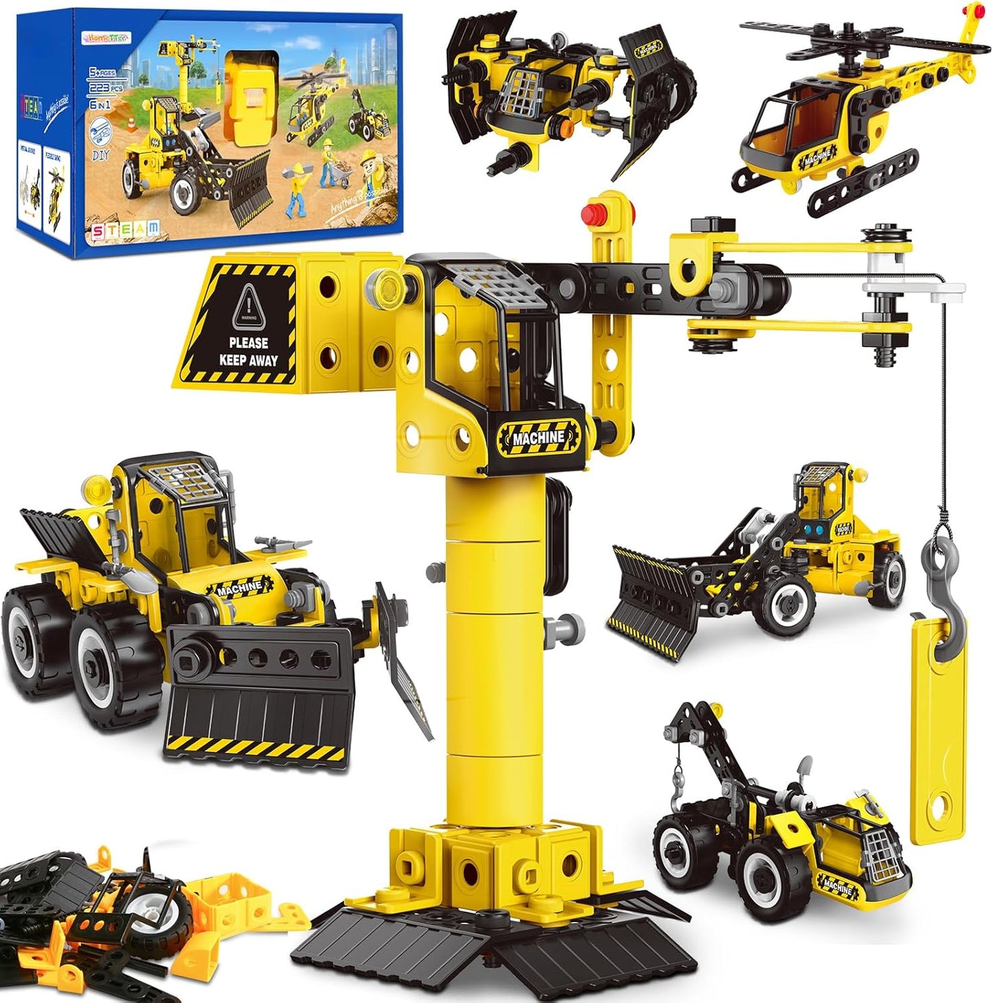 HOMETTER Building Toys for Age 5 6 7 8+ Year Old Boys Gift, 6 in 1 Engineering Toys, STEM Learning Toys Educational Building Set