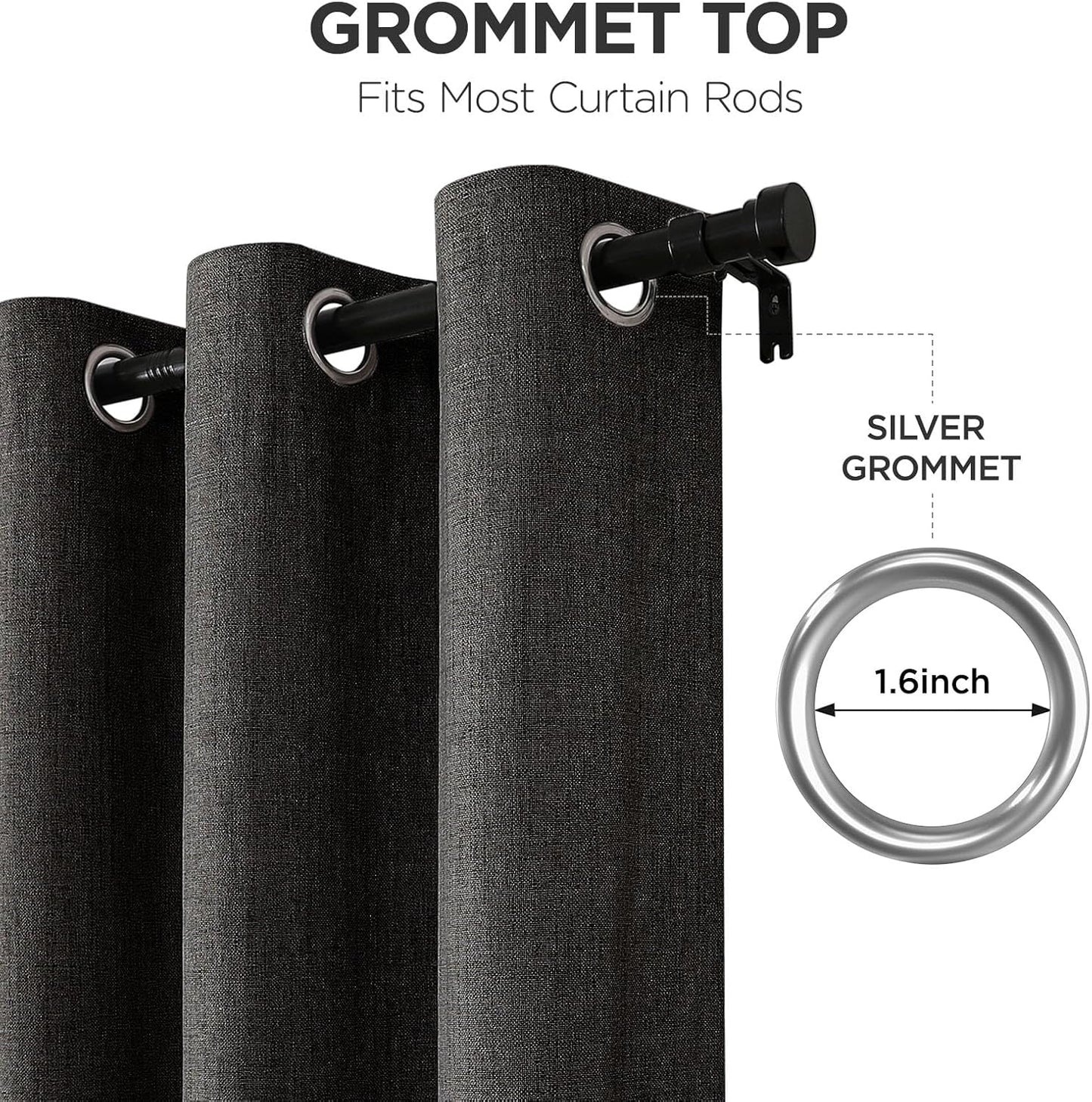 Joydeco Blackout Curtains 95 Inches Long 2 Panels Burg, Room Darkening Curtains for Bedroom, 100% Black Out Textured Thermal Drapes Privacy Protection 2 Panels Set(W52 x L95 Inch, Charcoal Grey)