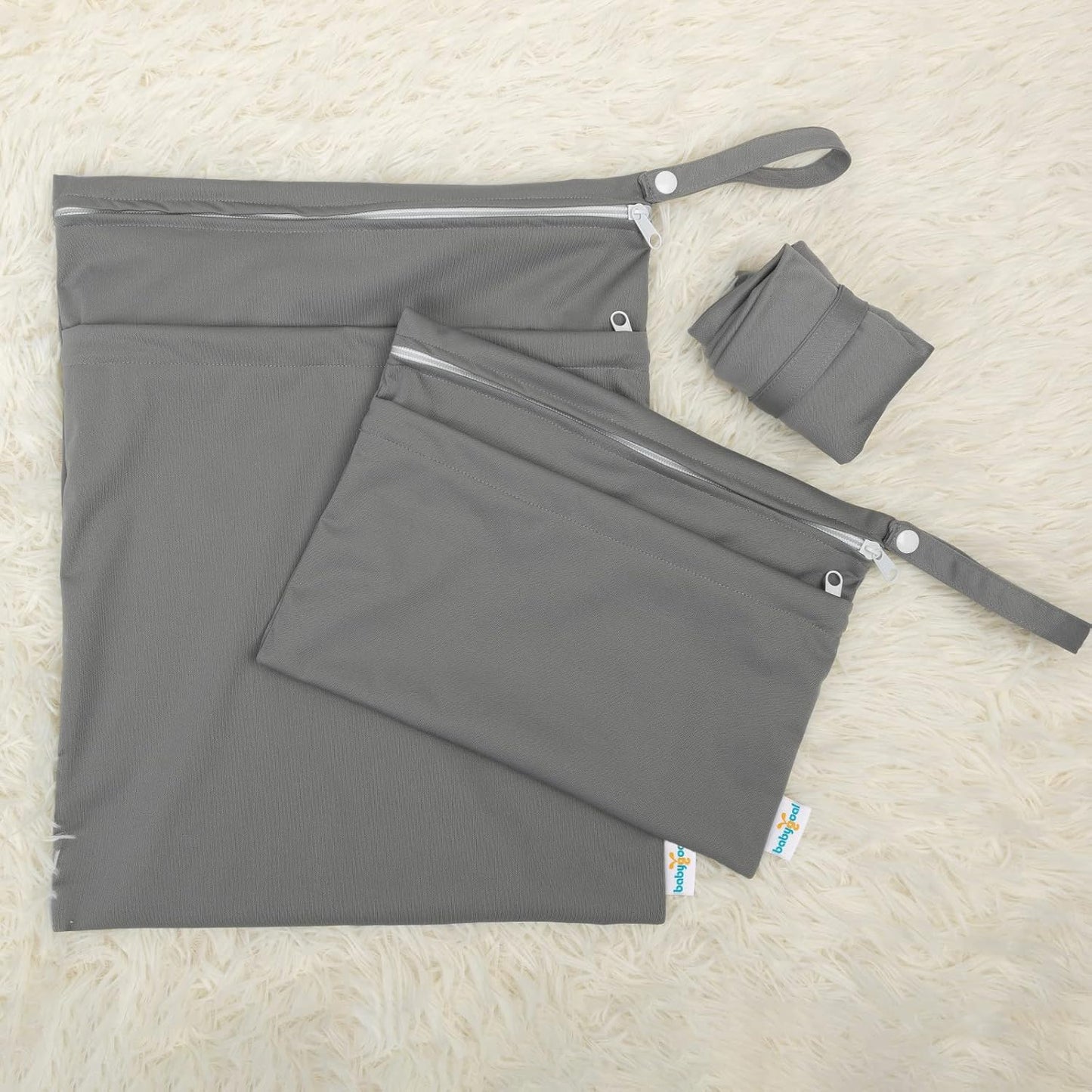 babygoal Wet Dry Bags for Baby Cloth Diapers, Washable Travel Bags, Beach, Pool, Gym Bag for Swimsuits & Wet Clothes with Two Zippered Pockets 3 Pack(S,M,L), 3SML01