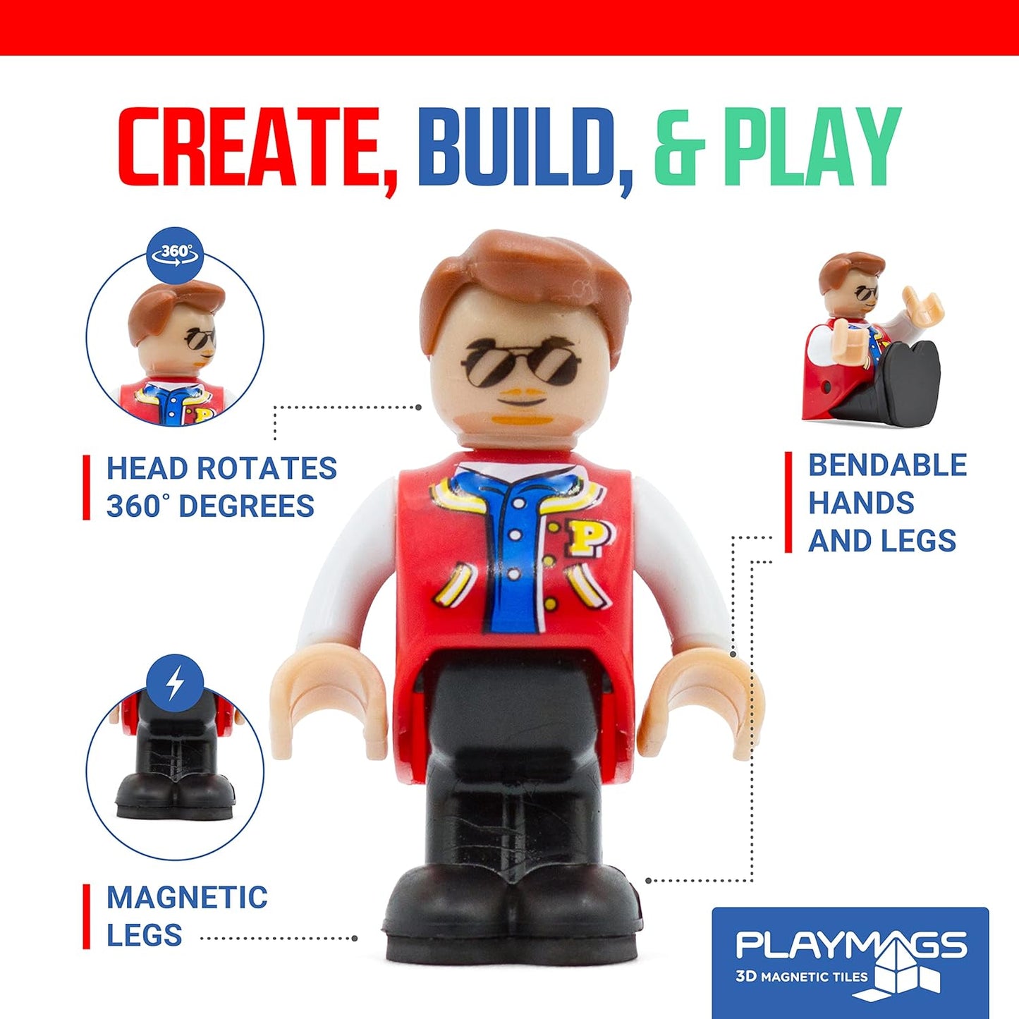 Playmags Magnetic Figures Community Set of 15 Pieces - Play People Perfect for Magnetic Tiles Building Blocks - STEM Learning Toys Children – Magnet Tiles Expansion Accessories Pack (Styles May Vary)