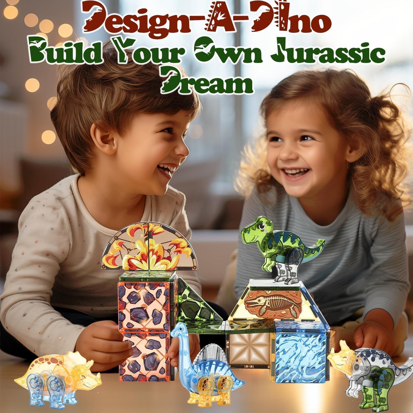 Magnetic Tiles Dinosaur Toys for Kids 3-5 5-7 Magnet Building Blocks Toddler Toy Dinosaurs - 3 Year Old Boy Gift STEM Learning Resources for Kids Ages 3 4 5 6 7 8 Gifts for 4 Year Old Boys