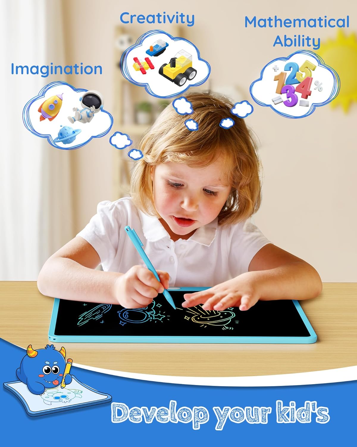 TEKFUN LCD Writing Tablet Doodle Board, 16 Inch Colorful Drawing Tablet Writing Pad, Toddler Toys for 3 4 5 6 7 8 9 Year Old Girls Boys Teen Adults, Birthday Gifts for Kids (Blue)