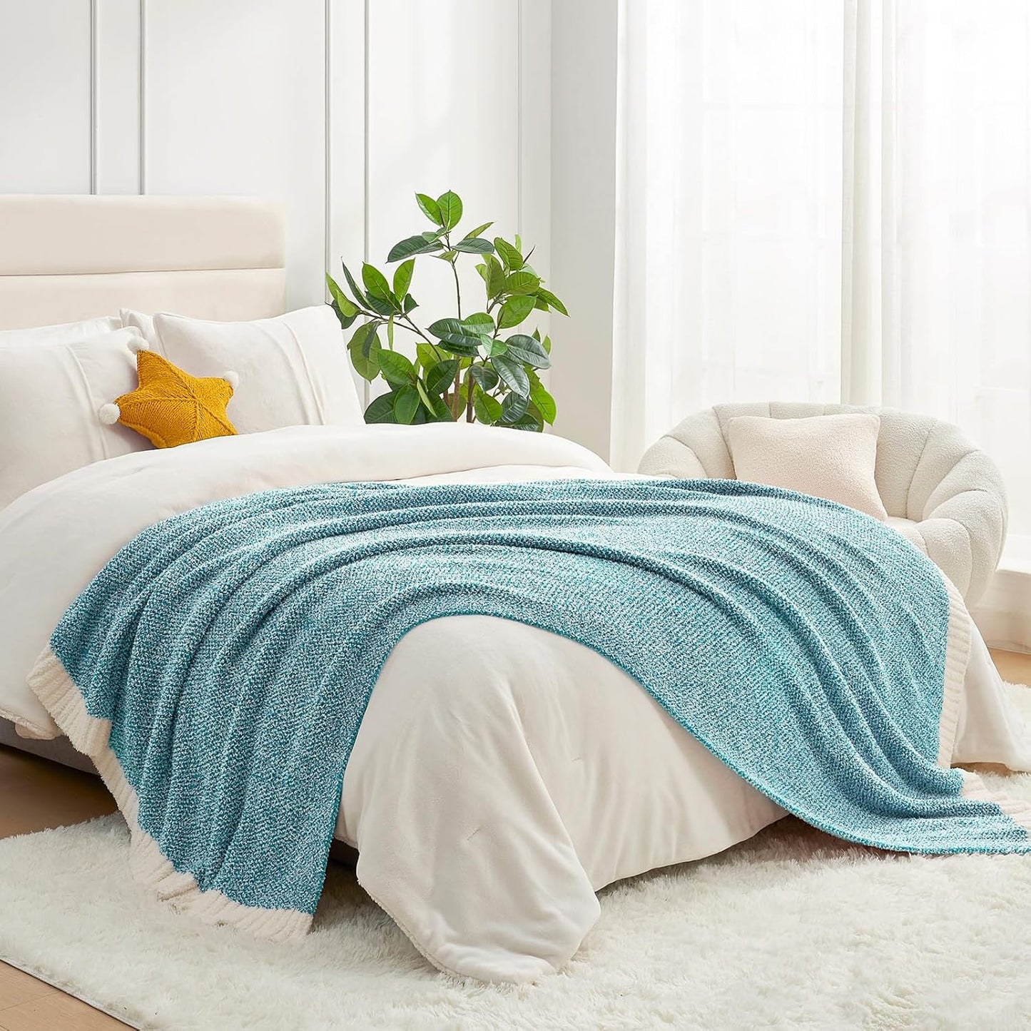 Snuggle Sac Teal Blue Reversible Super Soft Blanket Twin Size for Bed and Sofa, Heather Teal, 60x80 inches