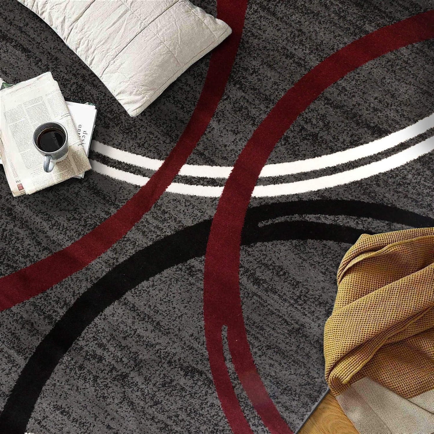 Rugshop Modern Wavy Circles Design Area Rug 6'6" x 9' Red