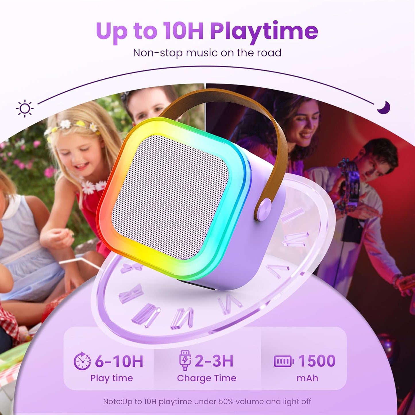 Karaoke Player, Karaoke Machine for Adults, Portable Bluetooth Mini Karaoke Microphone Singing Speaker Player with 2 Wireless Mic, All Smartphones,Birthday, Family,Home Party(Purple)