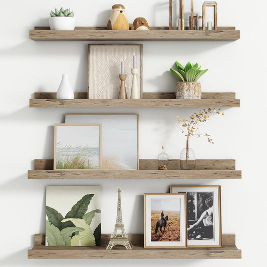 Floating Picture Ledge Shelves for Wall Set of 4, 24 Inch Wall Shelves with Lip Long Large Nursery Book Shelf for Toys Storage Kids Bookshelf Wall Mounted Living Room Bedroom Decor Frames