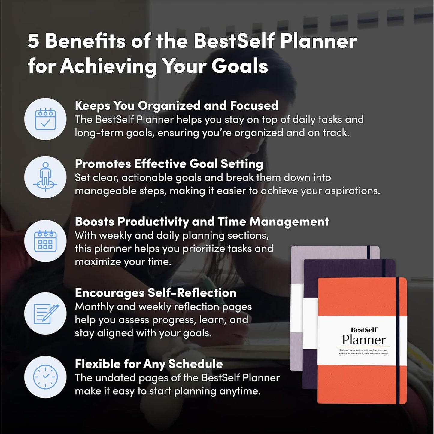 Self Planner by BestSelf — Undated 6 Month Life Planner for Time Management, Improving Productivity, Scheduling and Achieving Goals — 7"x10” Notebook (Black)