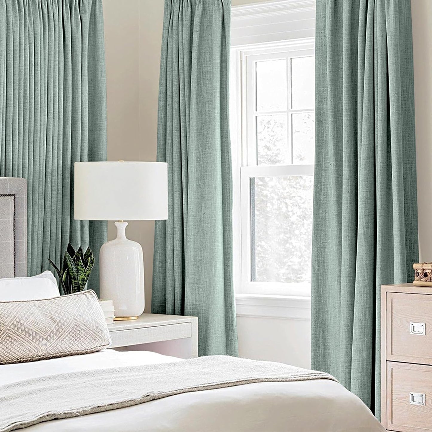 MIULEE Linen Texture Curtains for Bedroom Solid 100% Blackout Thermal Insulated Seafoam Green Curtains Grommet Room Darkening Curtains/Draperies for Living Room Nursery 52x120 Inch (2 Panels)