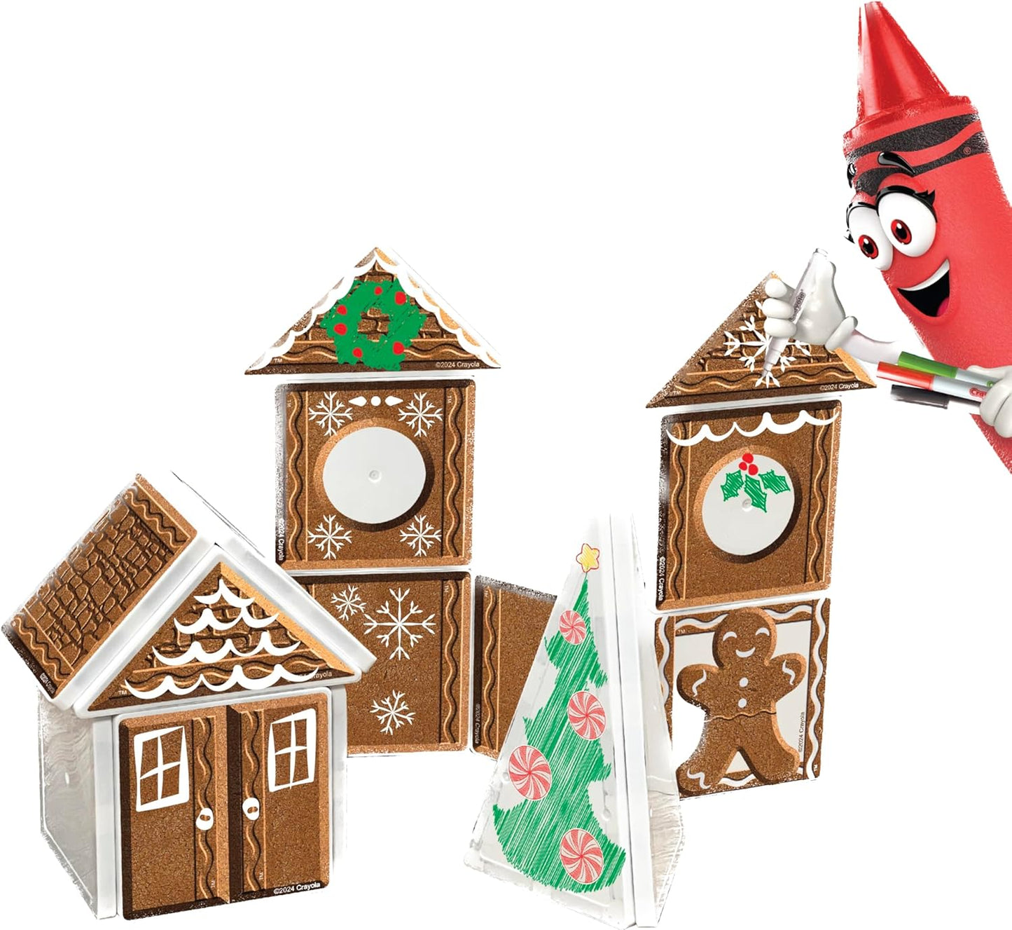 CreateOn Crayola Holiday Gingerbread House Magnetic Tiles, Magnetic Kids Building Toys, Educational Stem Toys for Ages 3+, 24-Piece Set