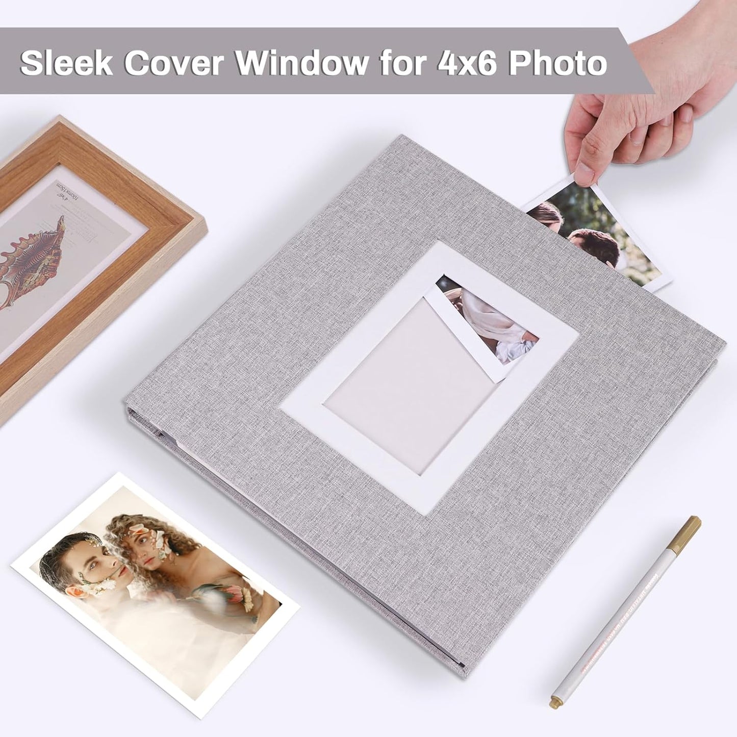 Photo Album Self Adhesive Pages Scrapbook Large Magnetic Photo Albums with Sticky Pages Scrapbooks for Wedding Baby for 4x6 5x7 8x10 Picture Photo Books 11x10.6 Grey 60 Pages