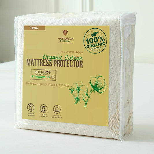 Waterproof Organic Mattress Protector Twin - Organic Cotton Breathable Mattress Pad Cover - 250 GSM Comfort - Deep Pocket - Fitted Comfort