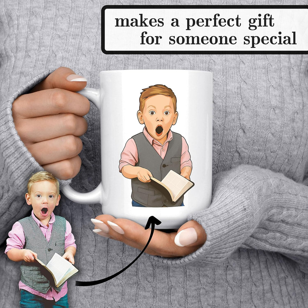 Personalized Coffee Mug, Custom Drawing Portrait Gift, Funny Customized Coffee Gift for Men & Women, Custom Mugs with Pictures, White 15oz Father's Day Mug