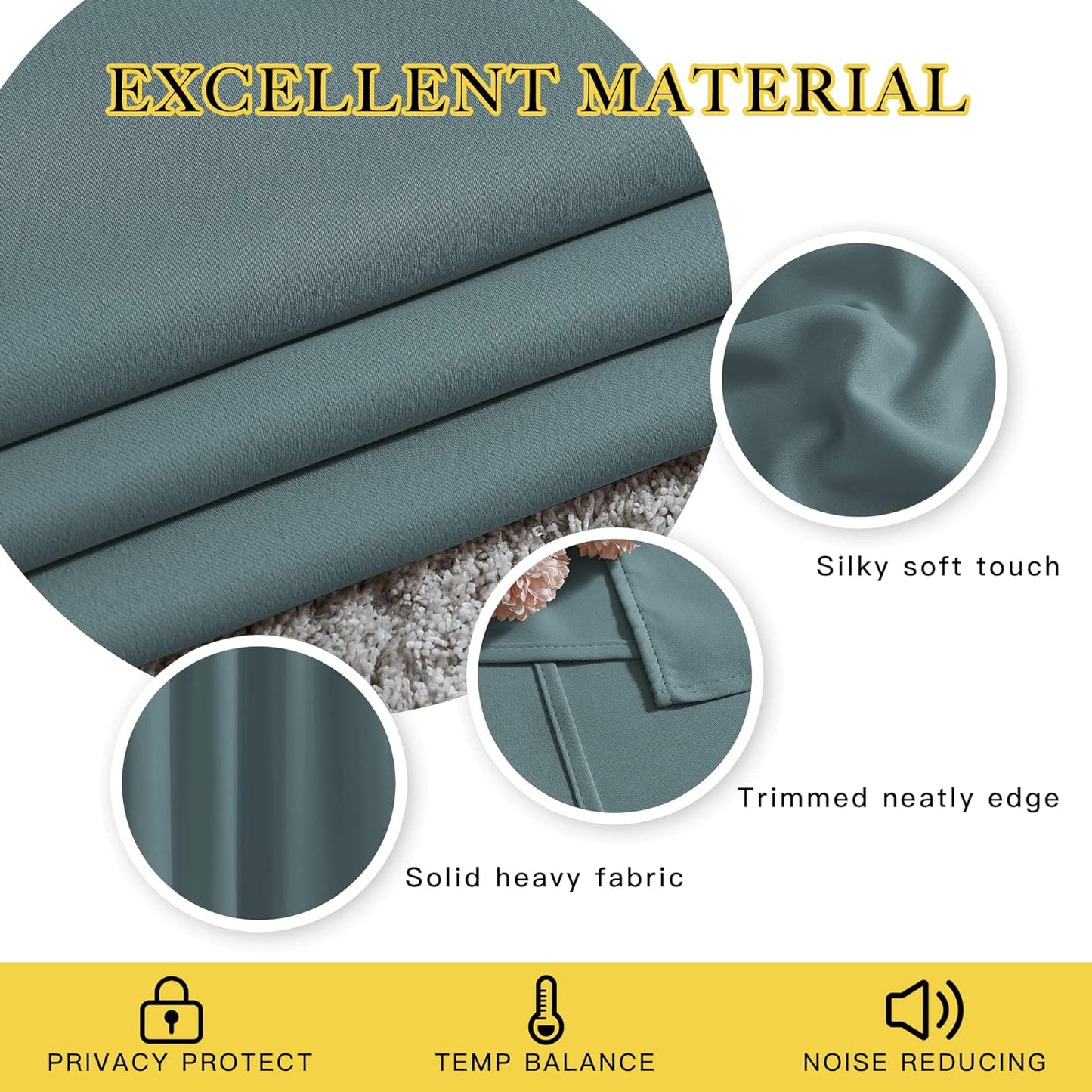 NICETOWN Blackout Greyish Blue Curtains 2 Panels Set - Grommet Room Darkening Thermal Curtains Light Blocking Window Treatments Sound Reducing Drapes for Bedroom/Kids Room, W37 x L63
