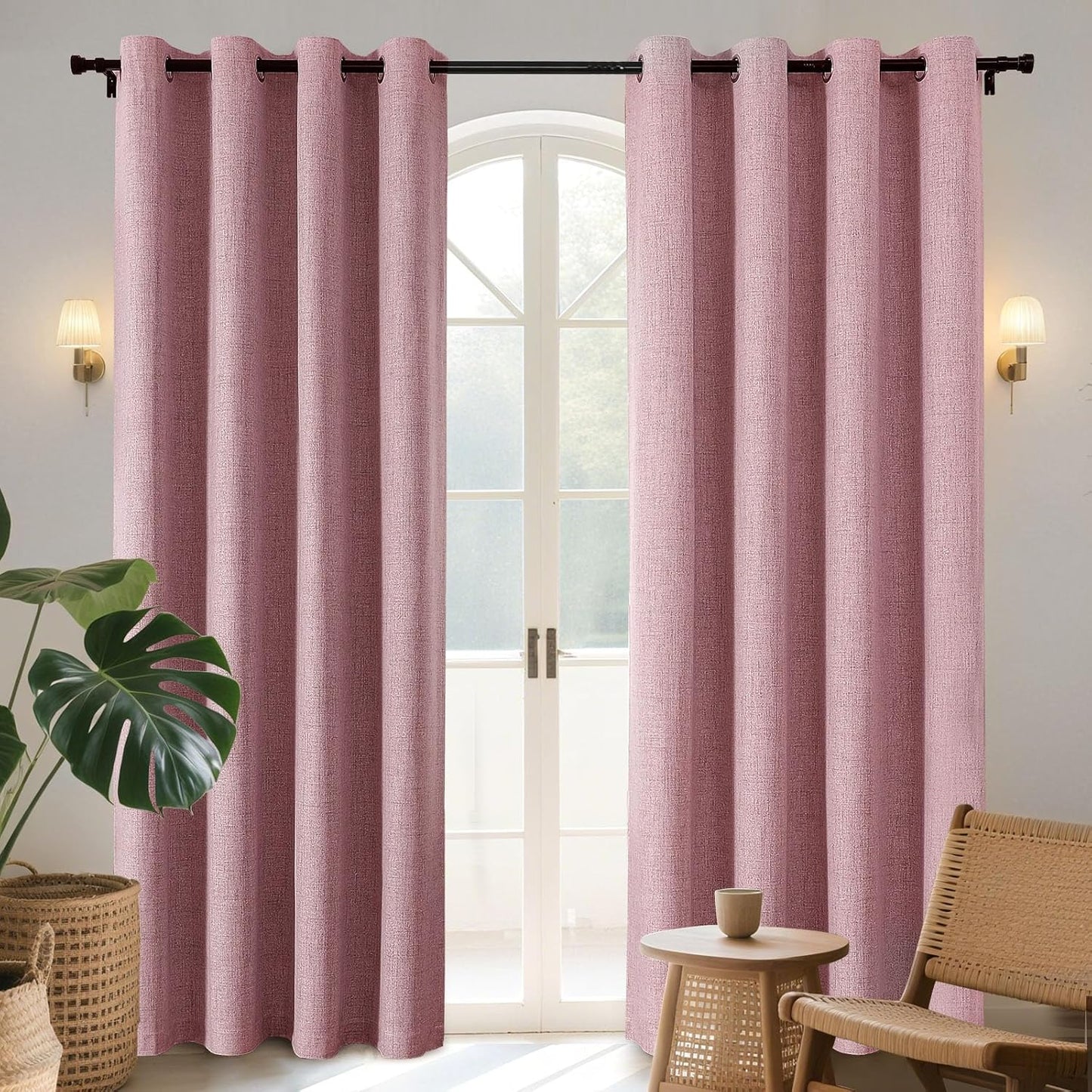 Joydeco Light Pink Blackout Curtains 120 Inches Long, Extra Long Curtains 120 Inch Length 1 Panel for Bedroom, Thermal Insulated Linen Black Out Curtains with Grommets(100x120, Light Pink)