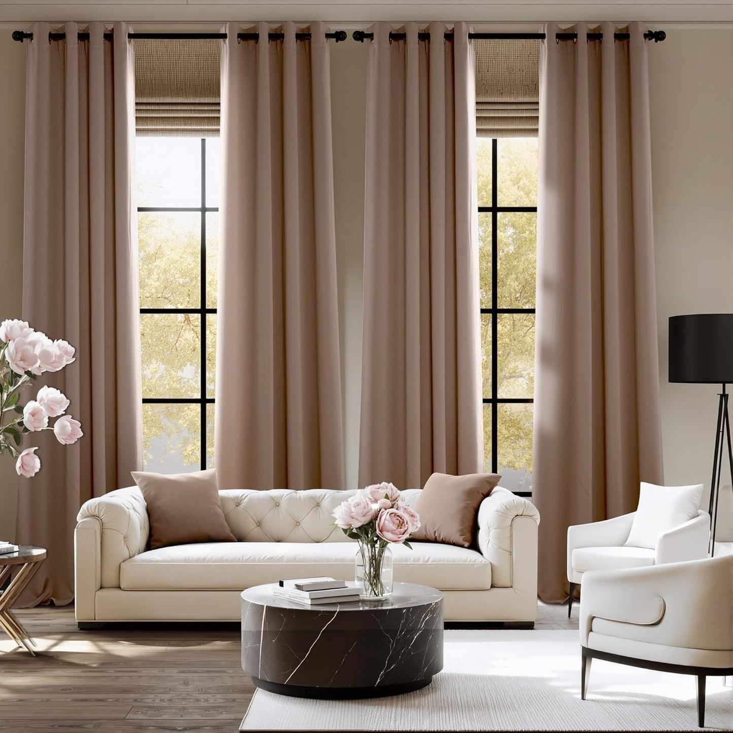 NICETOWN 108 Inch Long Curtains for Bedroom 2 Panels Set, Cappuccino Thermal Insulated Grommet Curtains for Living Room, Noise Reducing Window Treatment Drapes for Nursery, 2 Panels, W52