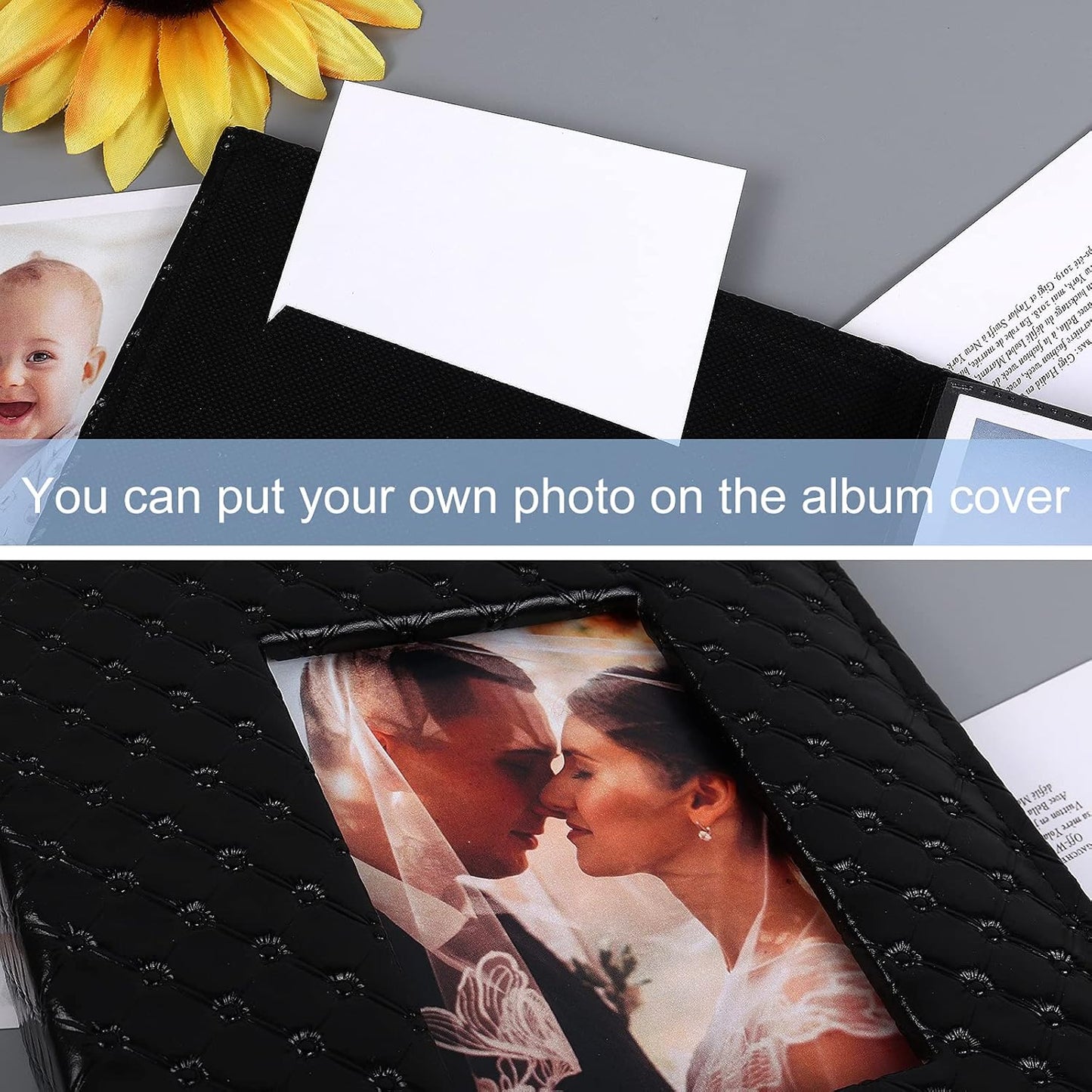 RECUTMS 200 Pocket Photo Album 4x6 Small PU Leather Cover Wedding Family Baby Anniversary Graduation Travel Personalized Photo Book (White)