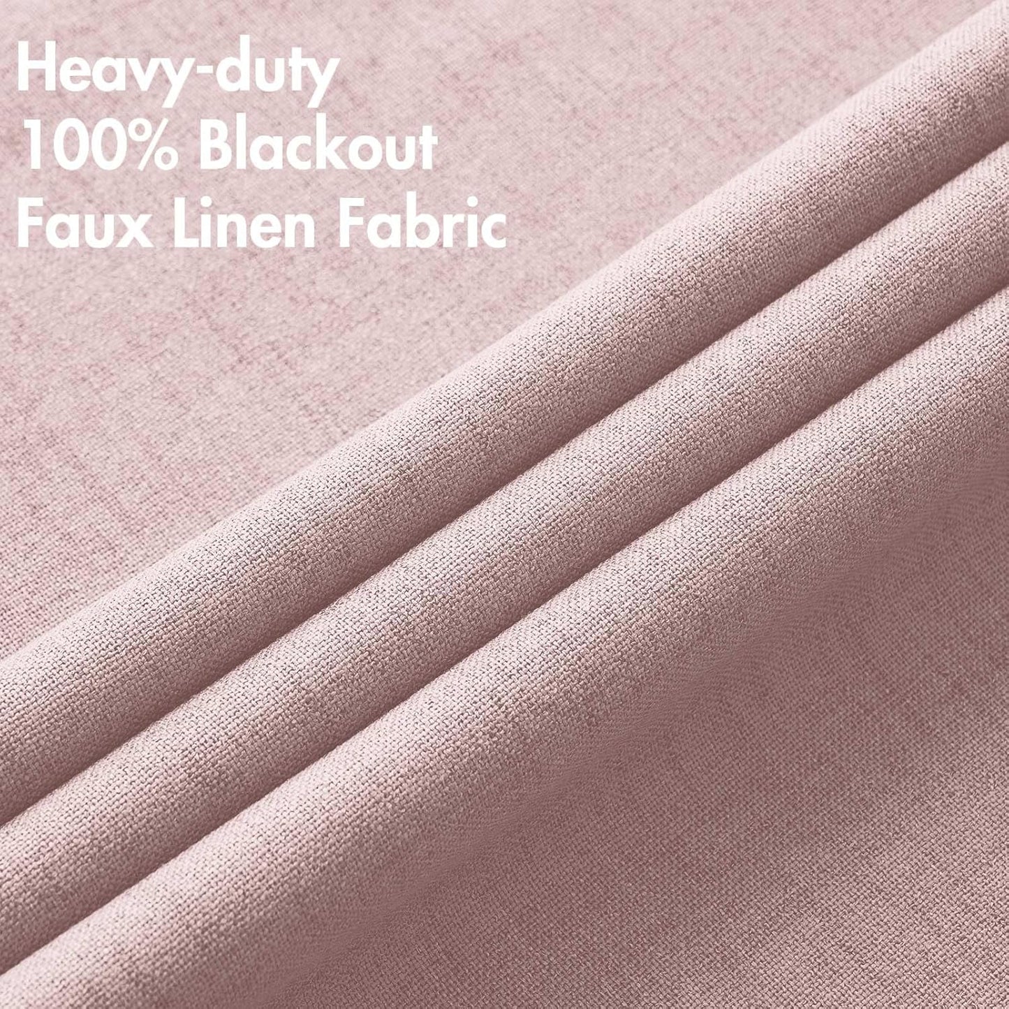 MIULEE Linen Texture Curtains for Bedroom Solid 100% Blackout Thermal Insulated Pink Curtains Grommet Room Darkening Drapes for Living Room Nursery 52x96 Inch (2 Panels)