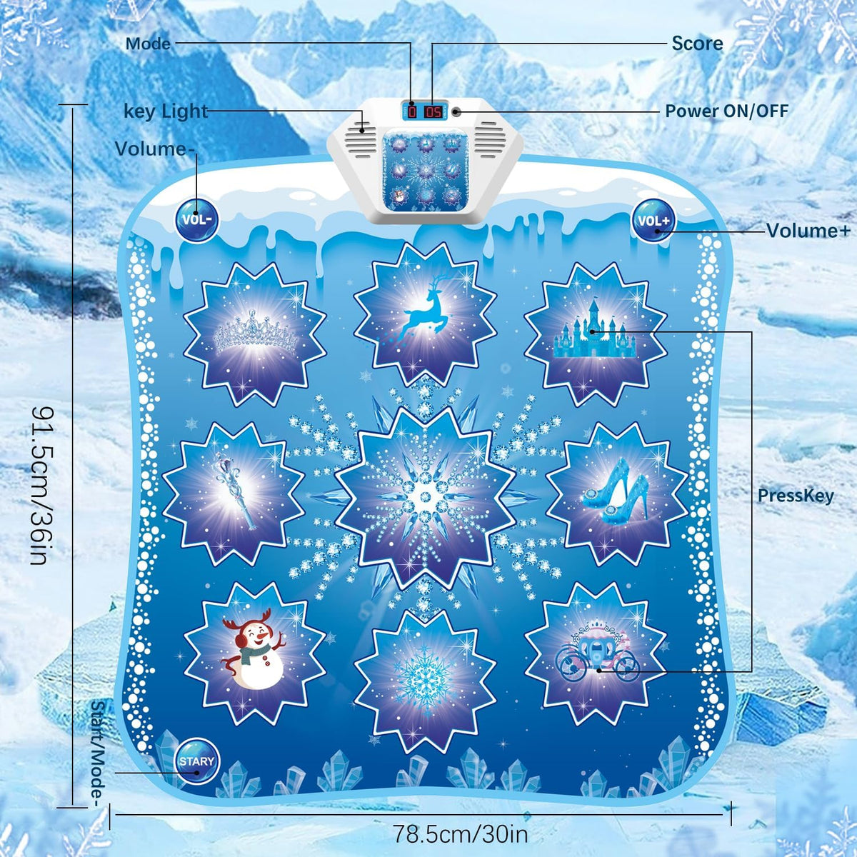 Dance Mat Kids Frozen Toys - Electronic Dance Mat for Girls Boys, Kids Dance Mat 5 Game Modes, Built-in Music, Touch Sensitive Light Up LED, Dance Floor Mat, Gifts for 3 4 7 12 Year Old Girls Boys