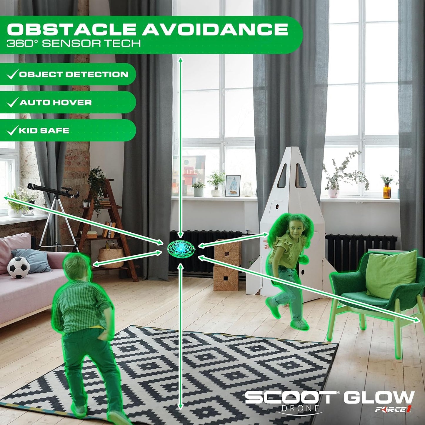 Force1 Scoot Glow Hand Operated Drone for Kids or Adults- Glow in the Dark Hands Free Motion Sensor Mini Drones, LED Lights, 360 Flips, Easy Indoor Small UFO Flying Orb Ball Drone Toy for Boys Girls