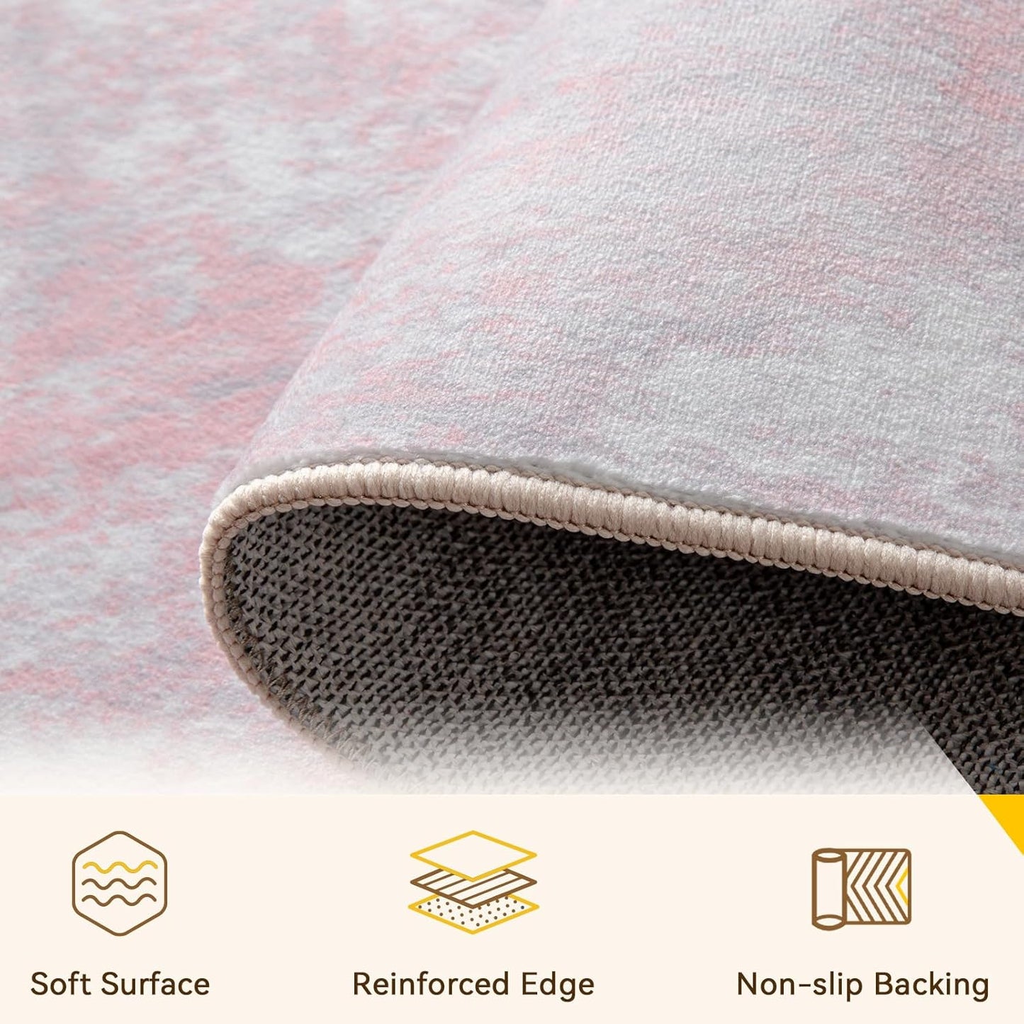 Washable Area Rugs 5'x8' Non-Slip Modern Abstract Soft for Living Room Entryway Bedroom Nursery, Print Pattern, Grey Pink