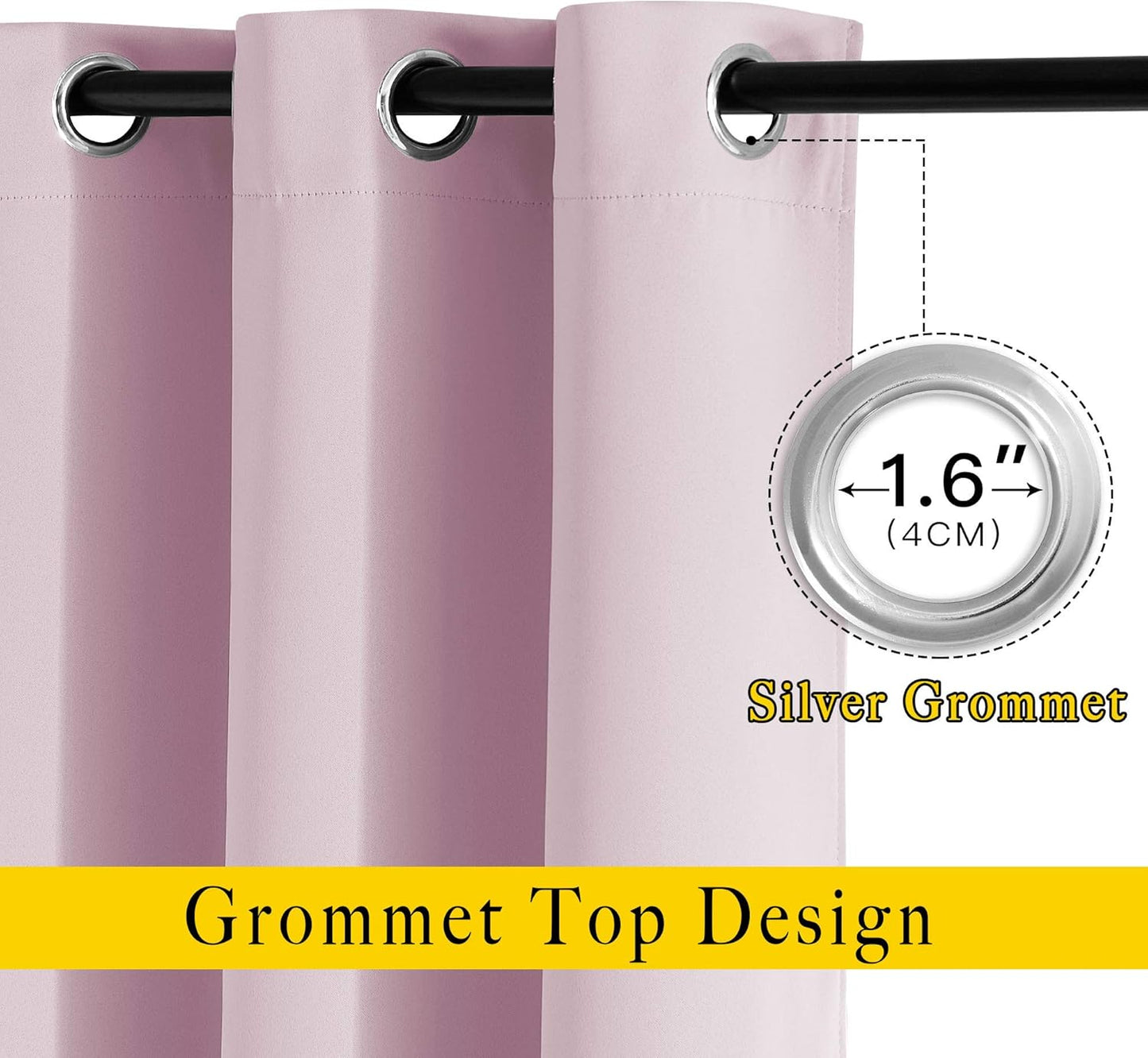 NICETOWN Room Darkening Grommet Curtain Panels - Living Room Curtains Thermal Insulated Window Treatments Privacy Draperies for Patio (W80 x L108, Baby Pink, 1 Pair)