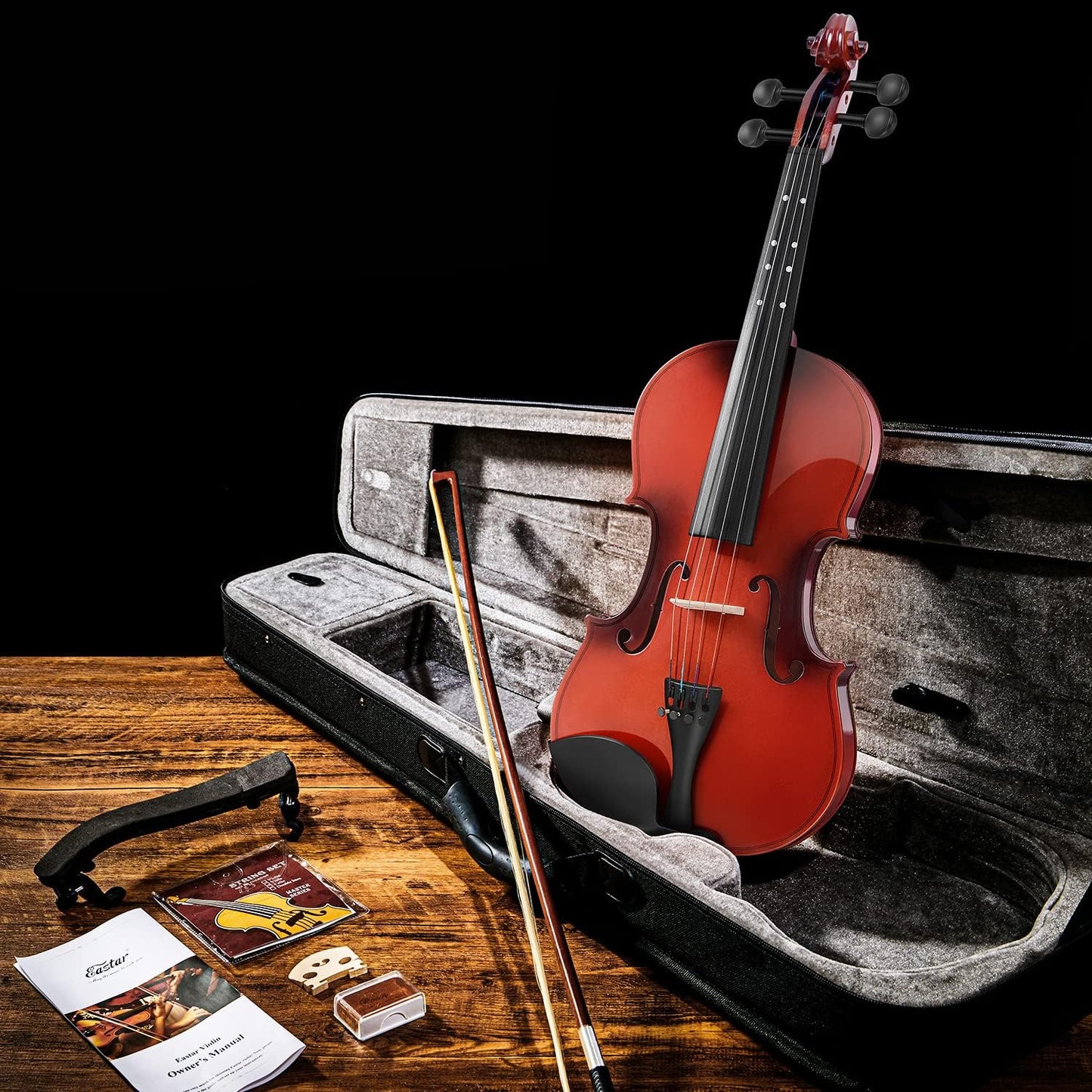 Eastar 1/4 Violin Set for Beginners, Fiddle Quarter Size with Hard Case, Rosin, Shoulder Rest, Bow, and Extra Strings (Imprinted Finger Guide on Fingerboard), EVA-2