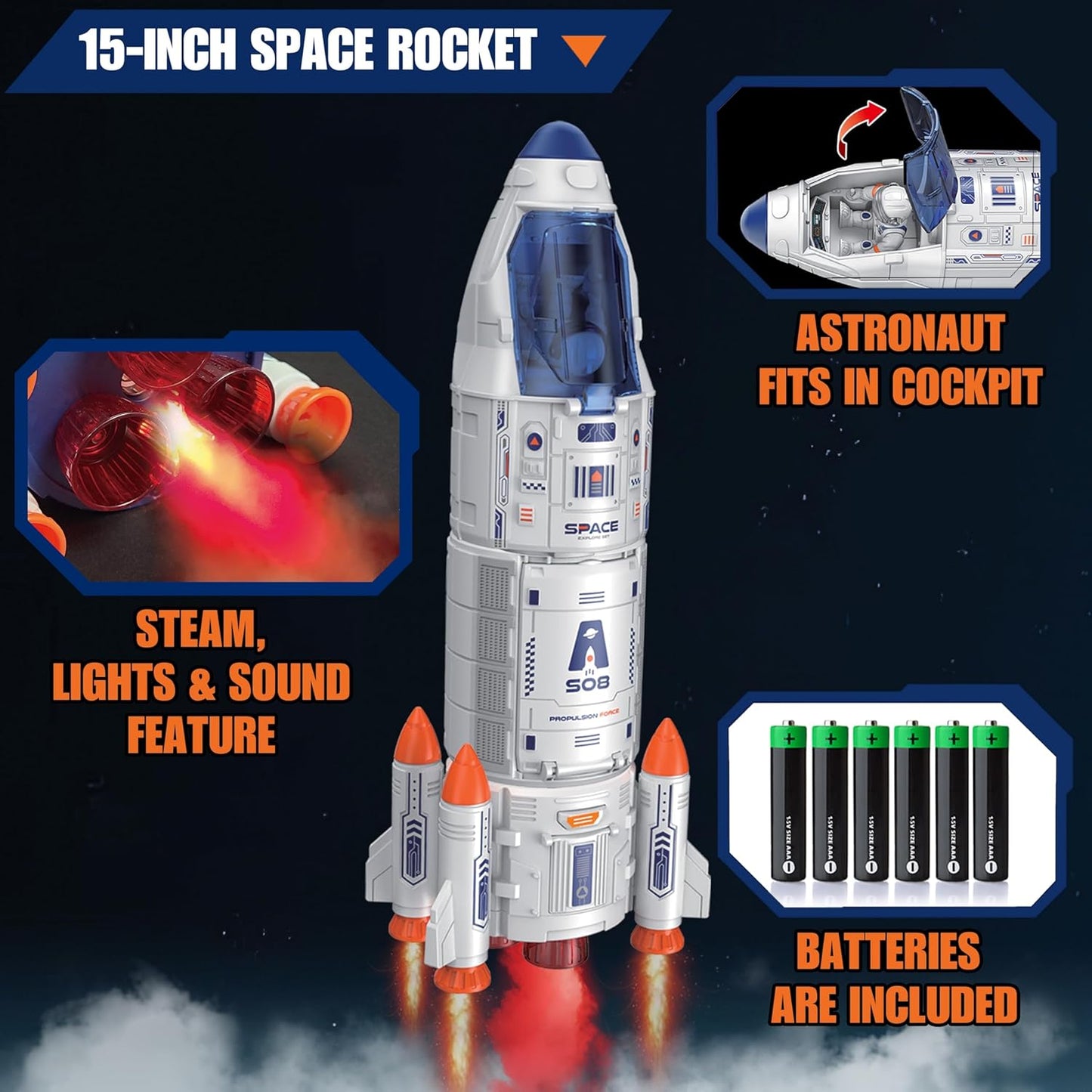 Rocket Ship Toys for Kids | Rocketship Space Shuttle Model with Astronaut Figures for Kids 3-8 Years Old