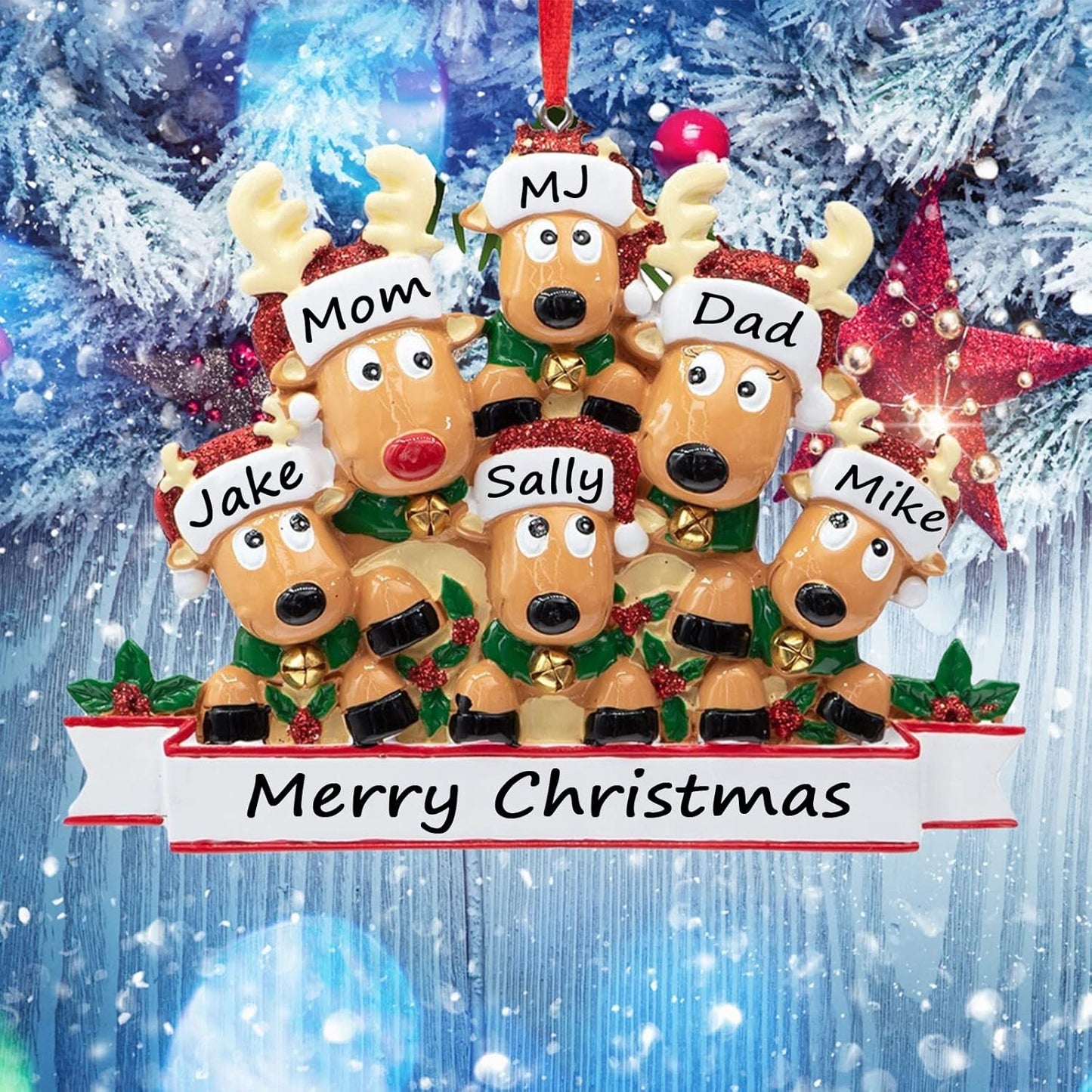 Personalized Christmas Ornaments 2025 Family of 2/3/4/5/6/7/8 Deer Christmas Ornaments Custom Name Customized Gifts for Xmas Tree,Family of 4
