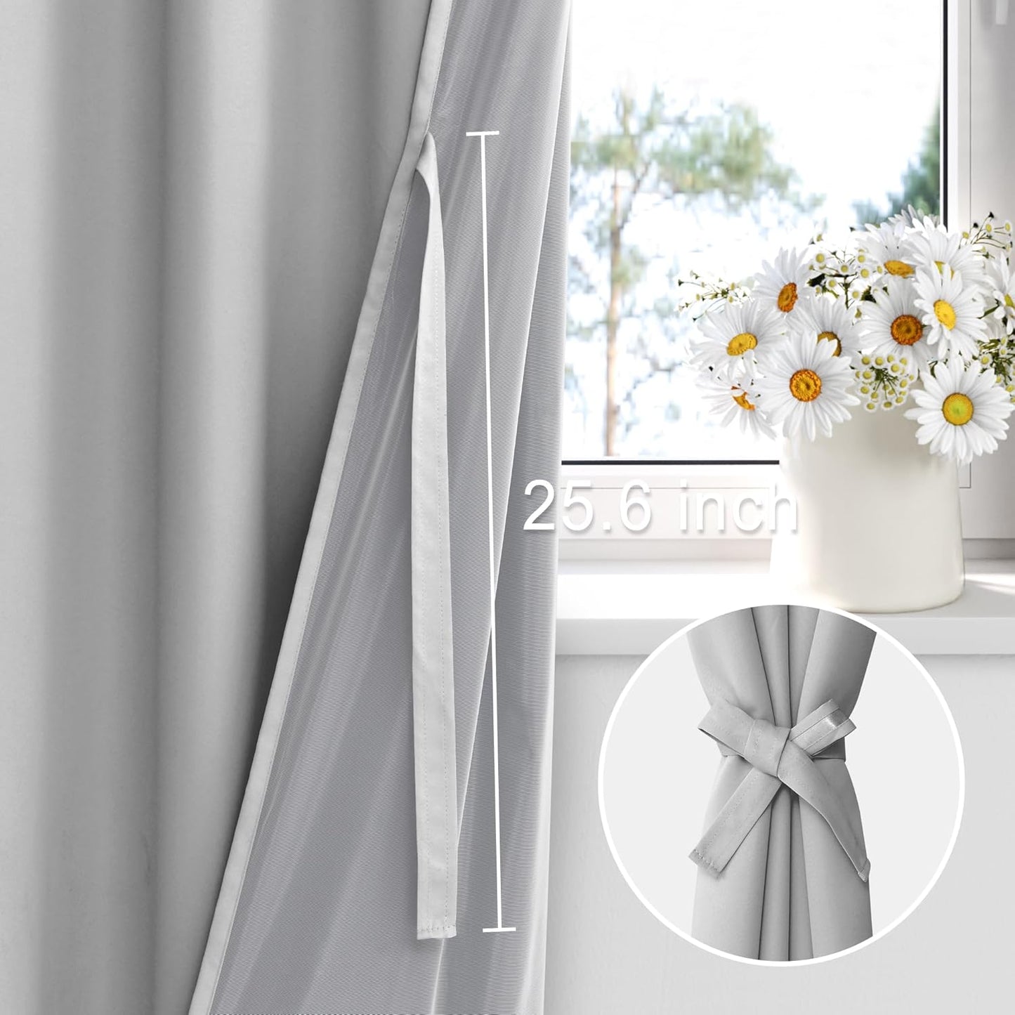 XWZO 100% Blackout Curtain Panels - Rod Pocket Thermal Insulated Black Liner, Noise Reducing and Heat Blocking Drapes for Hall and Studio Windows with Tiebacks, Light Grey, W42 x L72, Set of 2