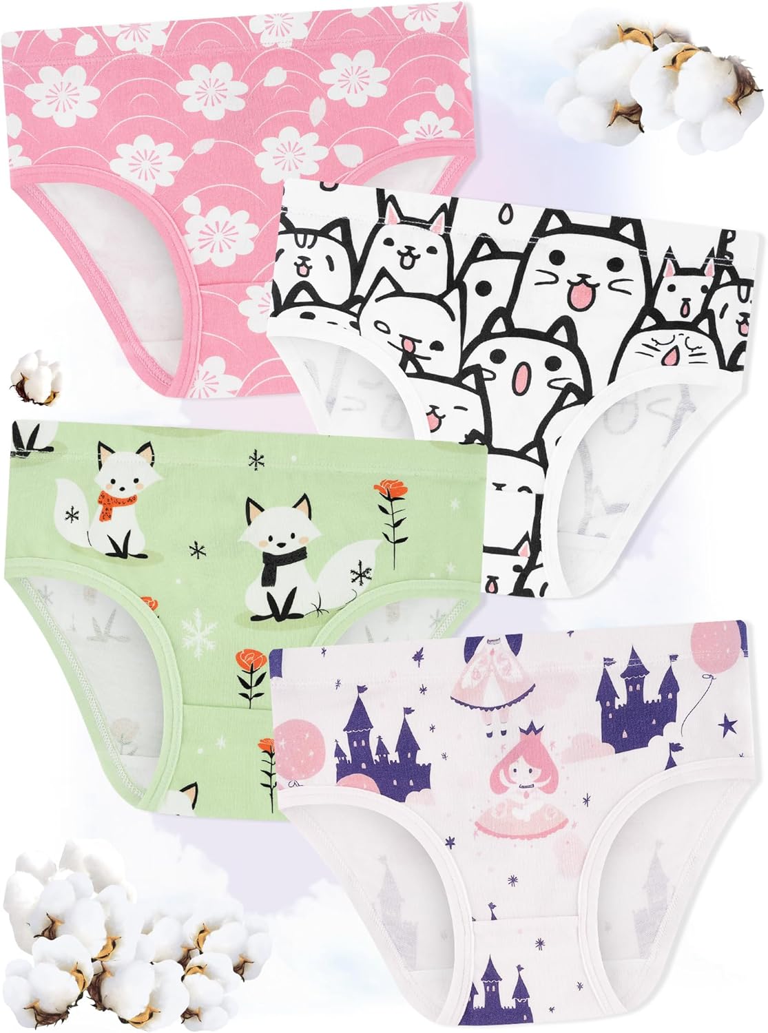 Girls' Underwear,Soft Cotton Tagless Panties for Toddlers' & Little Kids Comfort,Breathable Briefs,8-Pack