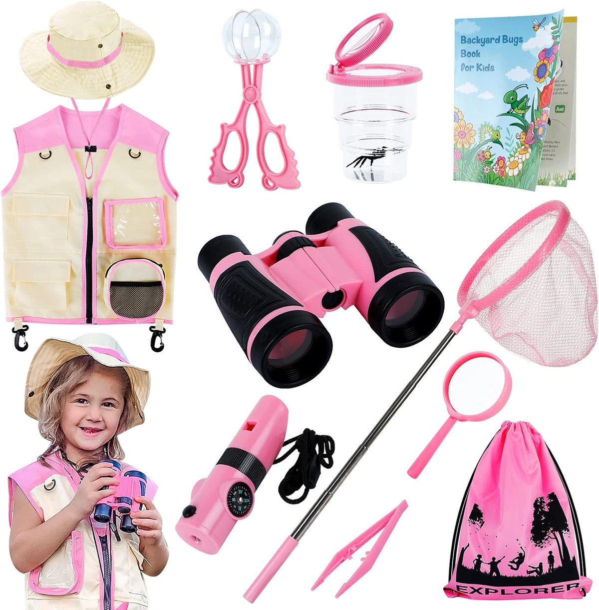 INNOCHEER Toys for Girls Explorer Kit, Bug Catcher Kit for Kids, Birthday Gifts, Summer Toys for 3 4 5 6 7 8+ Year Old Girls, 3 4 5 6 7 8+ Year Old Girl Birthday Gift Kids Outdoor Toys