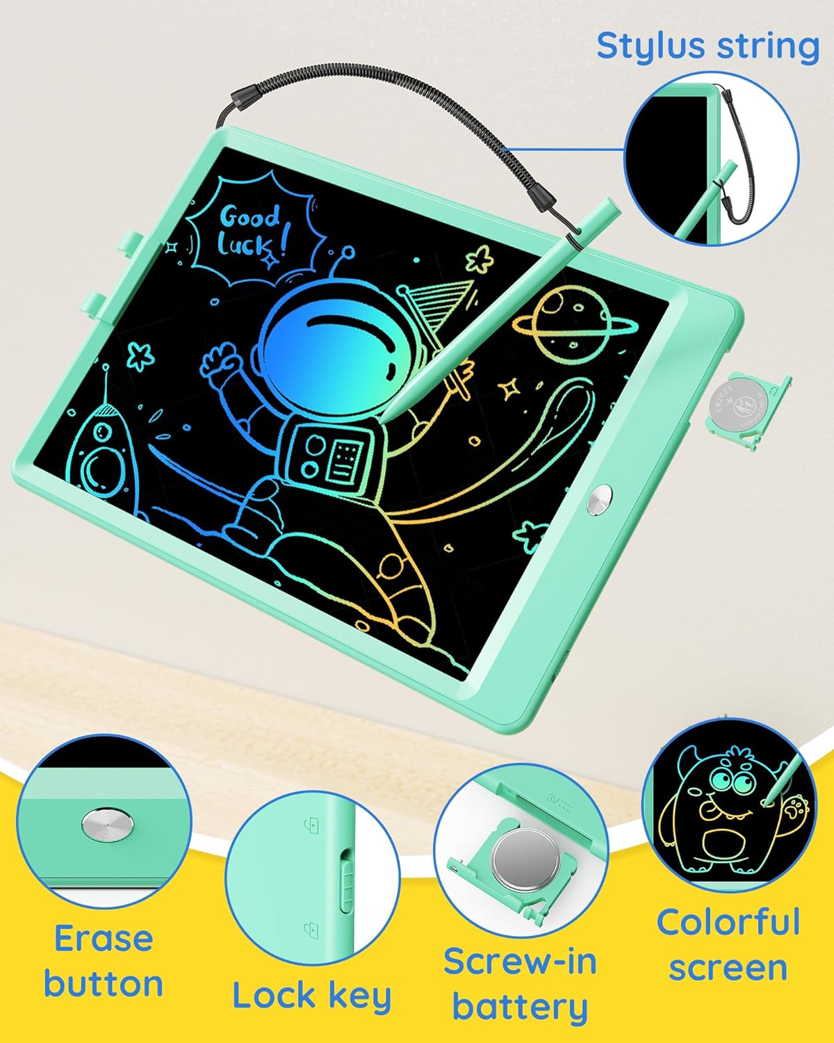 TEKFUN Kids Toys 10Inch LCD Writing Tablet, Mess Free Coloring Doodle Board, Drawing Pad for Kids Games Educational Toys for Ages 3-10 Girls Boys (Green)