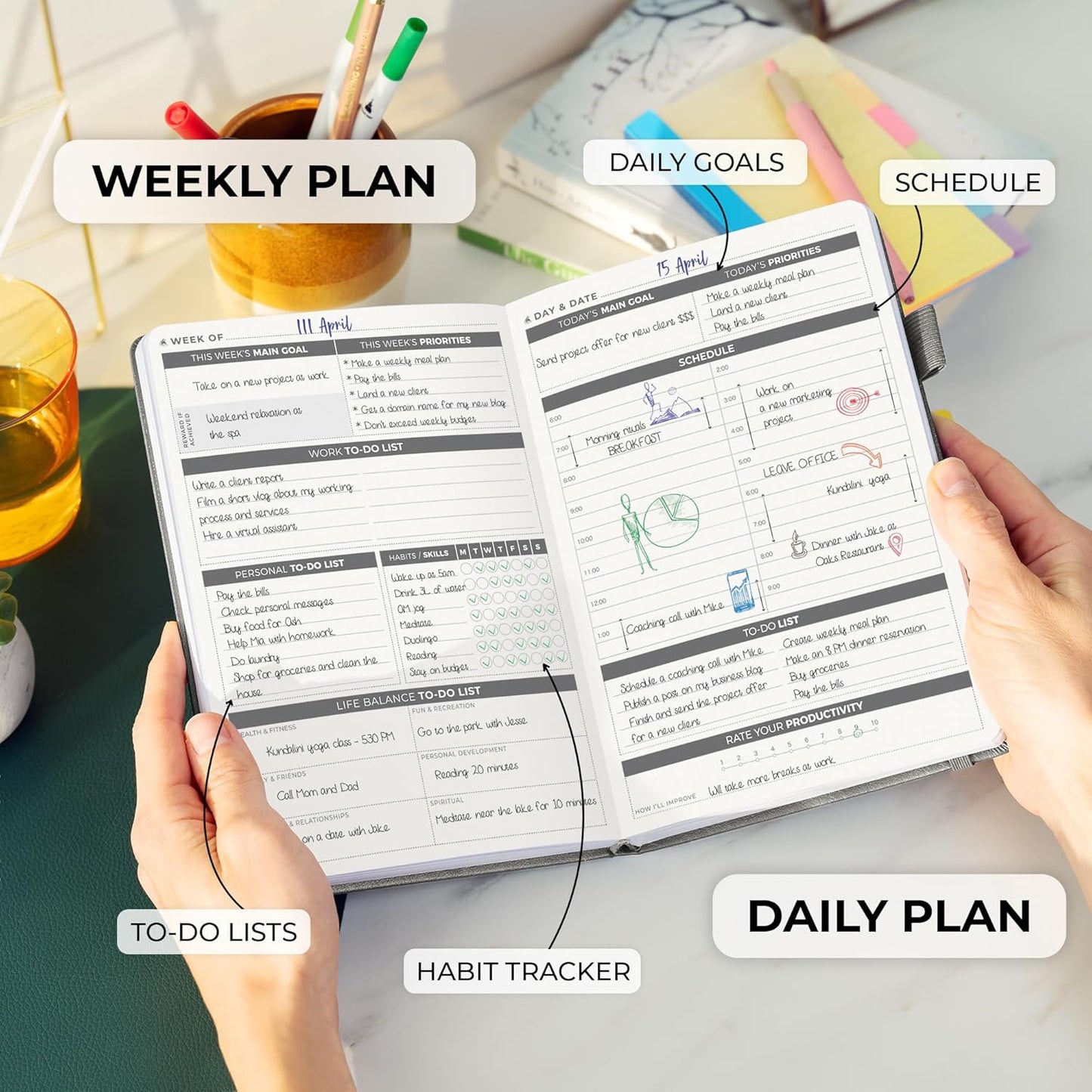 Clever Fox Daily Planner – Undated Planning Notebook with Hourly Schedule & To-Do List – Personal Day Task & Work Organizer, 6 Months (Gray)