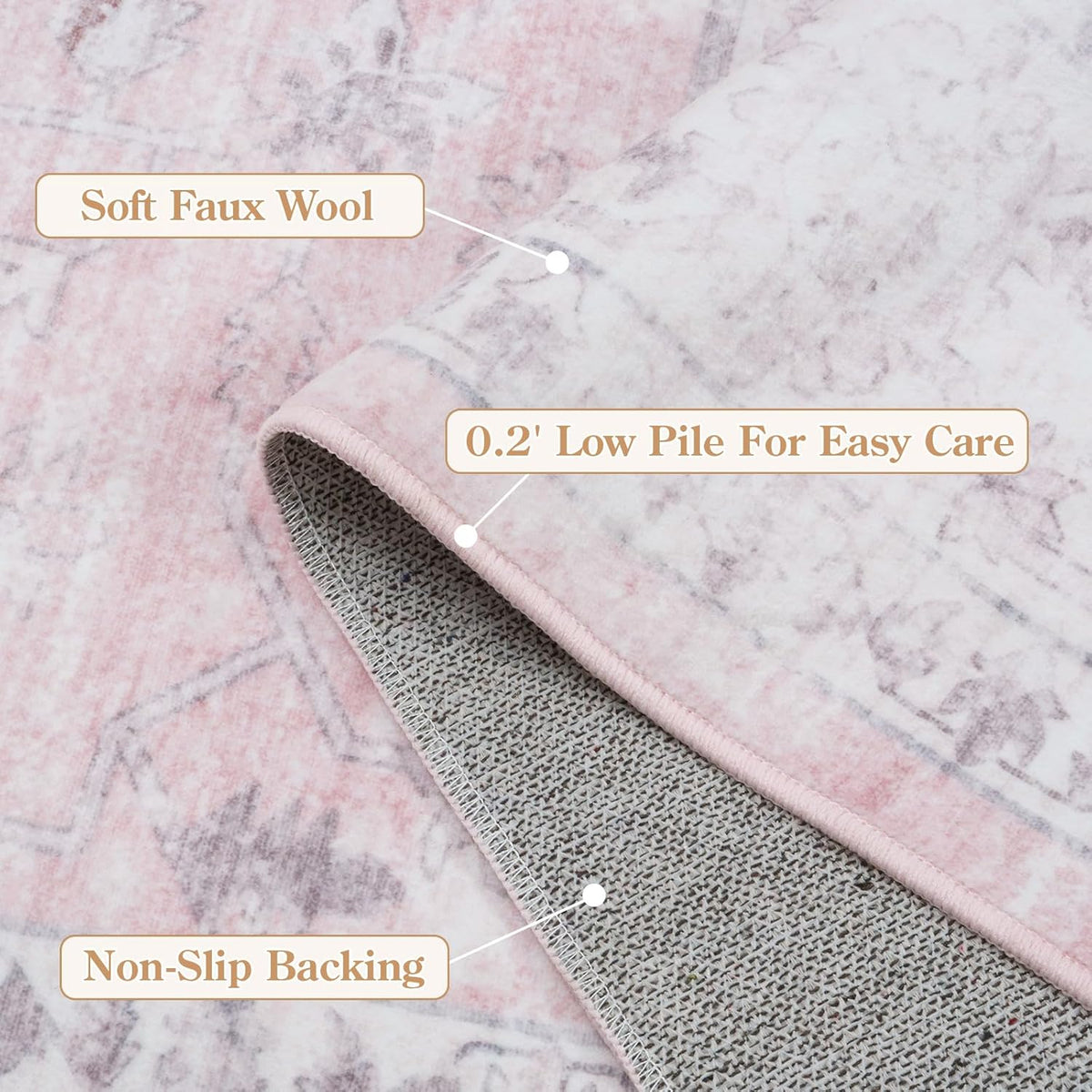 LIVEBOX Pink 6x9 Area Rug for Bedroom Girls, Boho Washable Rugs for Living Room Nursery, Non-Slip Indoor Soft Carpet Low-Pile Farmhouse Carpets for Dining Room Kids Playroom, Pink