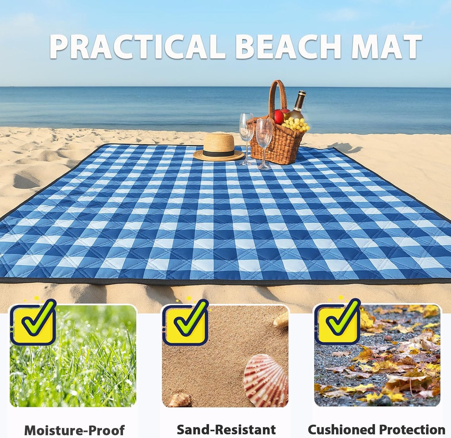 TigeJoy Extra Large Picnic Blanket Waterproof Foldable 80''x100'', Outdoor Picnic Mat Beach Blanket Sandproof for Park, Grass, Travel, Hiking, Camping Essentials, Gingham Picnic Blanket