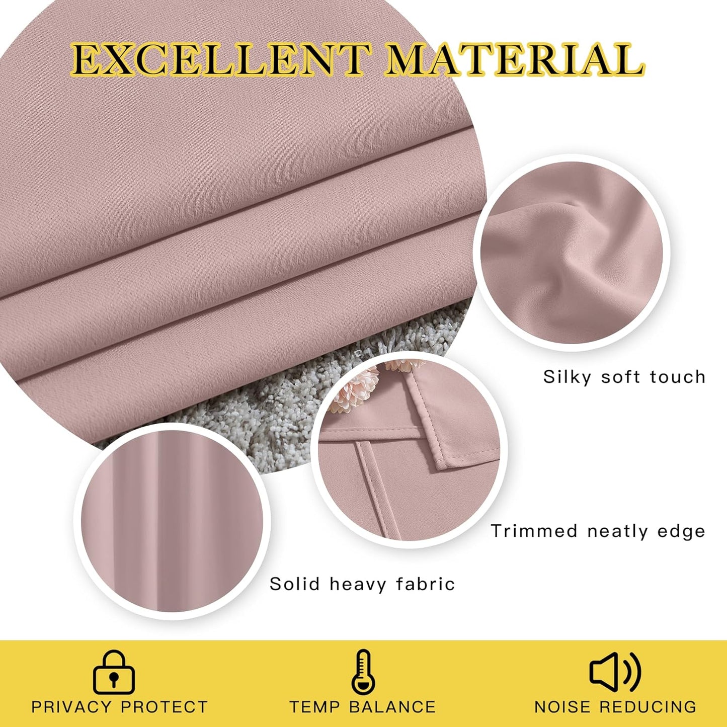 NICETOWN Light Block Window Curtains 84" Length - Home Fashion Thermal Insulated Solid Grommet Room Darkening Window Treatments for Hall Room, Blush Pink, 1 Pair, 52" Wide by 84" Long